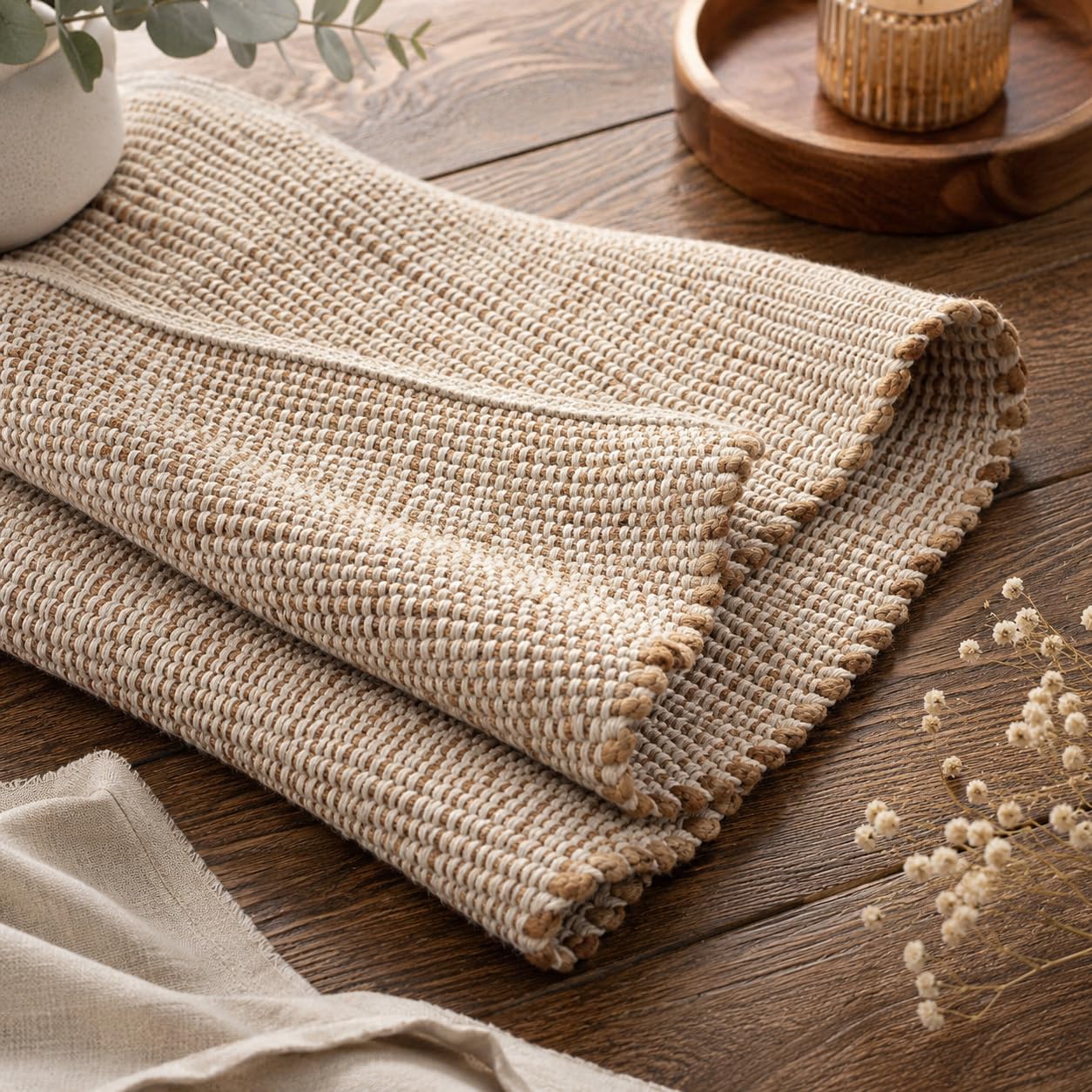 THE HOME TALK Jute Cotton Area Rug|Handcrafted Traditional Rectangular Rugs|Hand Woven Rug|Natural Rugs for Entryway Bedroom,Dining Room,Rustic Bohemian Décor|Eco-Friendly|8' X 10'|Natural Beige-image-7