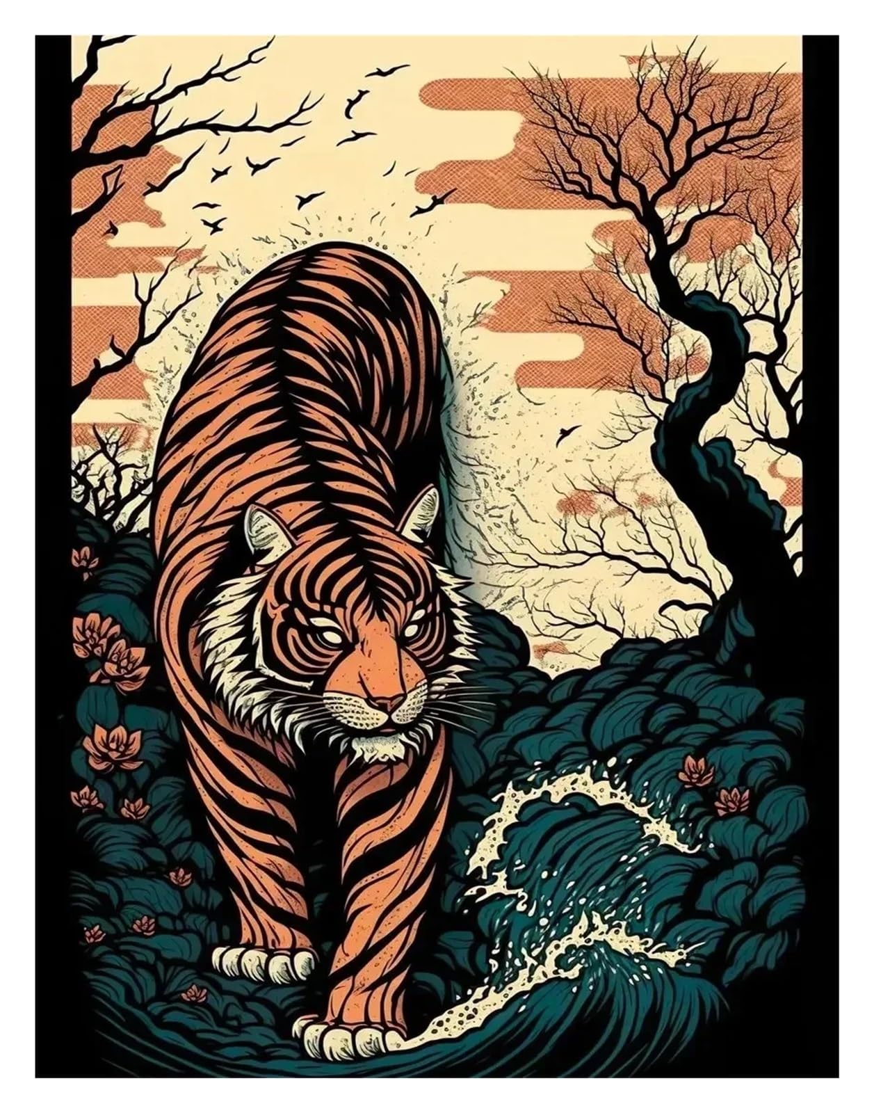 Tableau Dragon Ukiyo-E moderne pour decoration murale de salon 40x50cm
