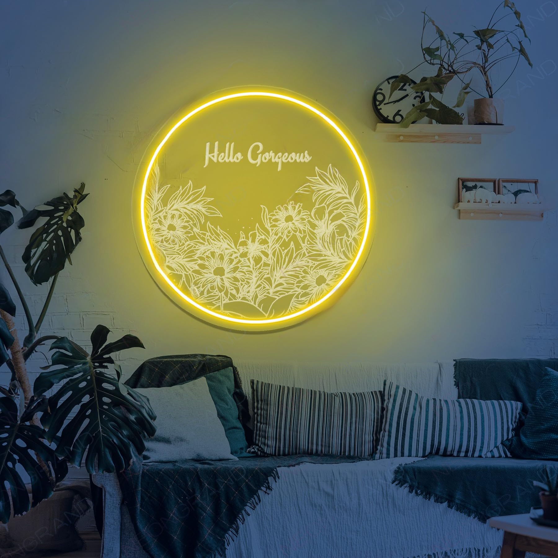Hello Gorgeous LED 3D Engraved Neon Sign USB Adjustable Brightness Living Room Bars Barbers Pub Wedding Party Salon Gatherings Gaming Room Man Cave Christmas Art Wall Decor