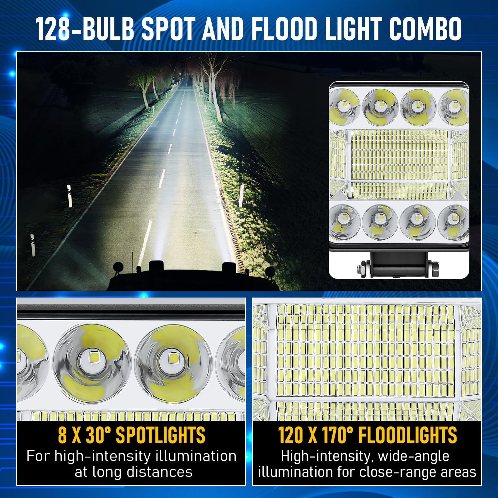 AnTom Reflektor roboczy LED, 2 x 10 cm, 132 W, dodatkowy reflektor LED, 12 V, 24 V, wodoszczelny, IP68, zimna biel, reflektor offroad, do SUV, UTV, koparek, traktorów ATV Offroad