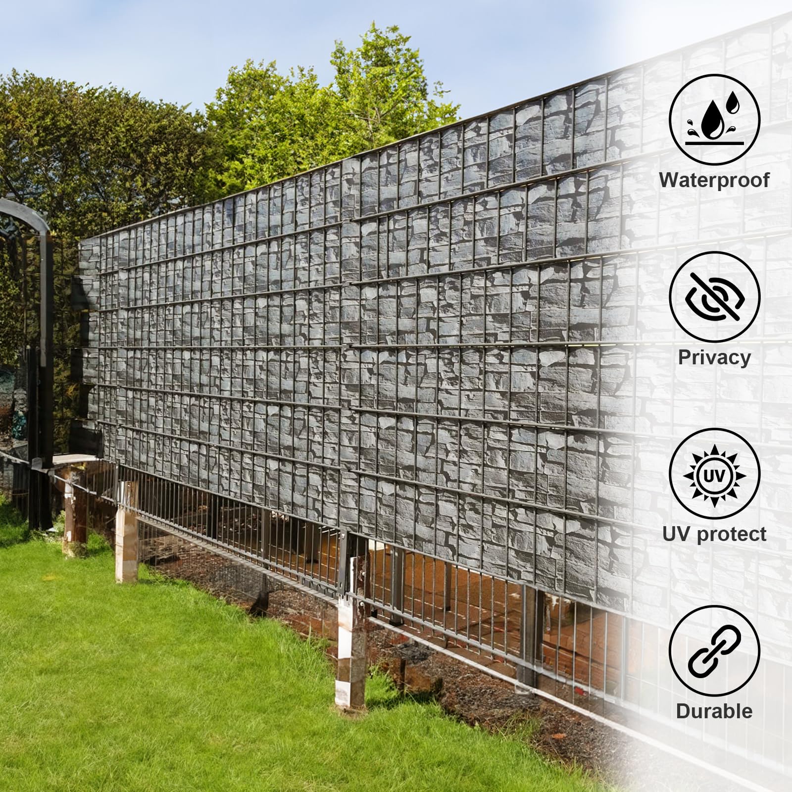 Sunnyalxx PVC Garden Privacy Screen, Garden Fence Stripe, 0.19 x 35 m Roll Opaque,Weatherproof,UV Resistant Sunscreen Cover,Stone - Image 3