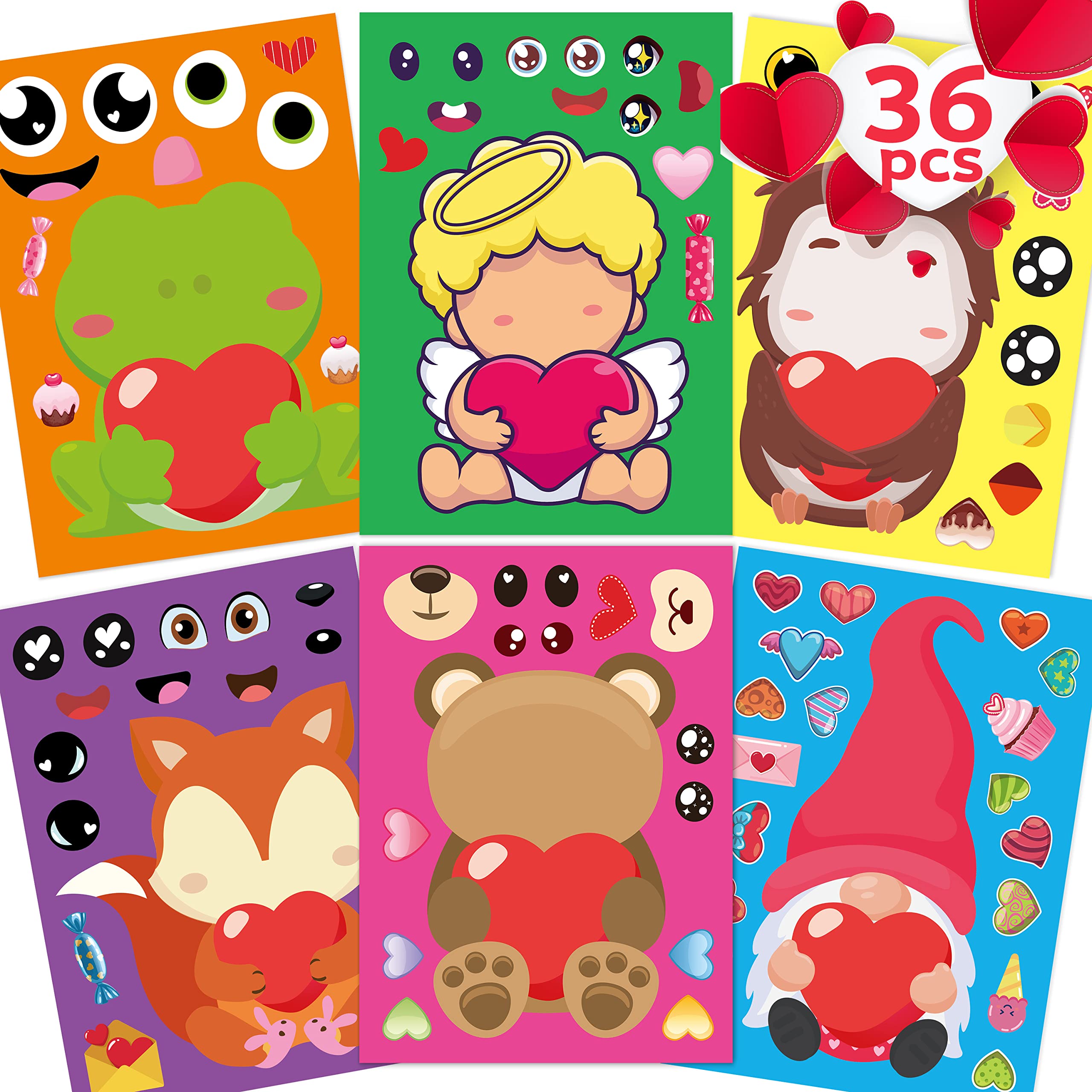 Joy BangValentines Day Stickers for Kids Make a Face Stickers 36 Sheets Happy Valentines Day Stickers for Boxes DIY Valentine Crafts Activity for Toddlers Valentine Party Games for Kids