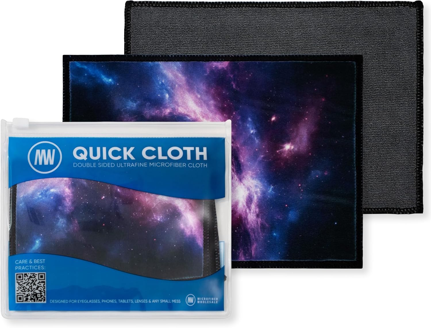 Quick Cloth Microfiber Glasses Cleaning Cloths – 5×7, Cosmic, 2 Pack with Case | Double-Sided Lens Cleaner for Eyeglasses, Camera, Screens & Glass | Reusable Microfiber Glass Polishing Cloths
