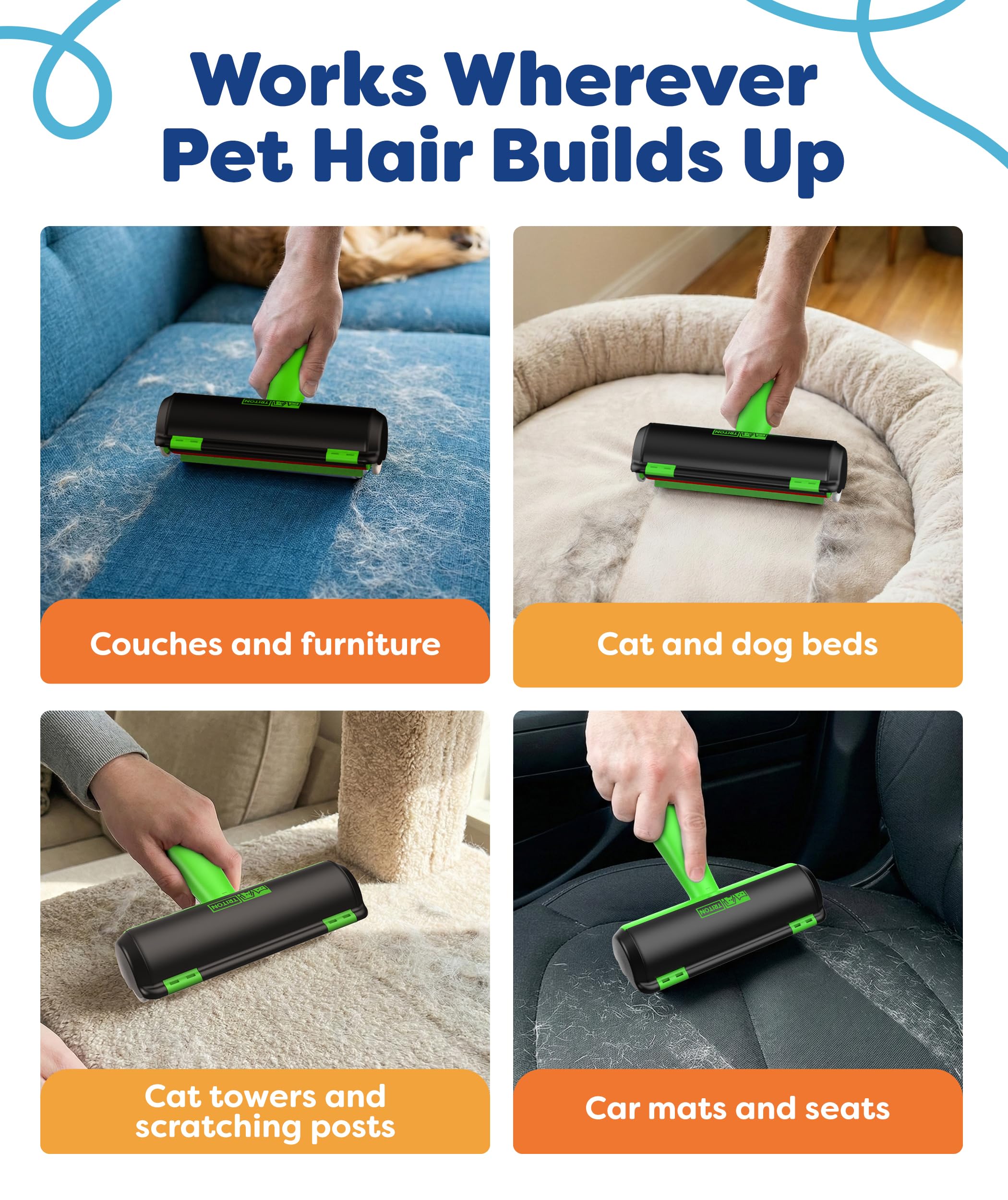 Triton Pet Hair Removal Tool w/Fur Trapping Compartment, 60% Smaller Storage Size, Reusable Shedding Roller, Cat and Dog Hair Remover for Car, Furniture, Carpet, Couch (Green) - image 6