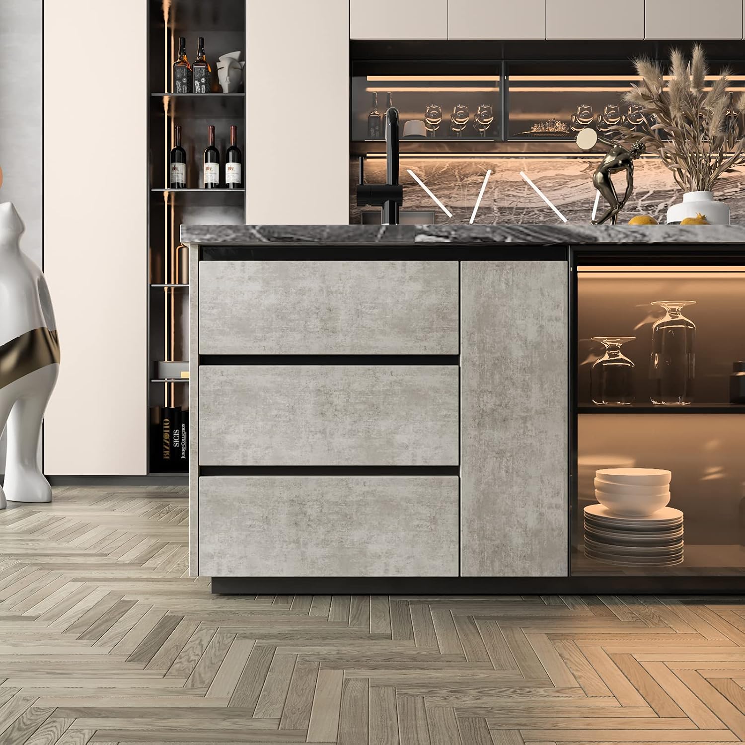 Stickyart 36"x160" Stained Grey Concrete Contact Paper for Countertops Self Adhesive Removable Cement Vinyl Wallpaper for Bathroom Shower Waterproof Industrial Style Textured Concrete Effect Wallpaper