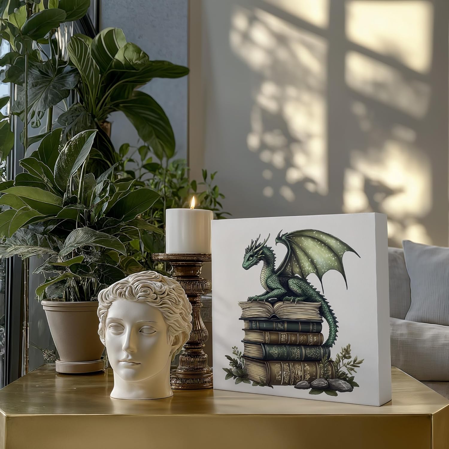 Green Book Dragon Desk Home Table Decor Sign,Book Lover Gifts For Women,Gifts For Books Lovers, Decor For Library Classroom Reading Nook Home Bedroom Living Room, 5x5 Inch - Image 2