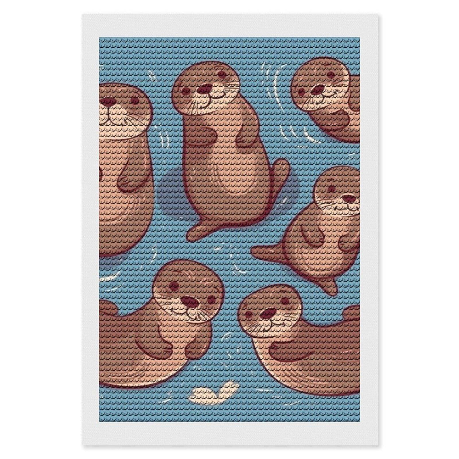 FodPand Diamond Art Kits for Adults, 5D Aurora Diamond Painting Kits for Beginners, Animal Cute Brown Otters DIY Full Drill Dots Gem Art Paint Crafts for Home Wall Decor 8"x12"