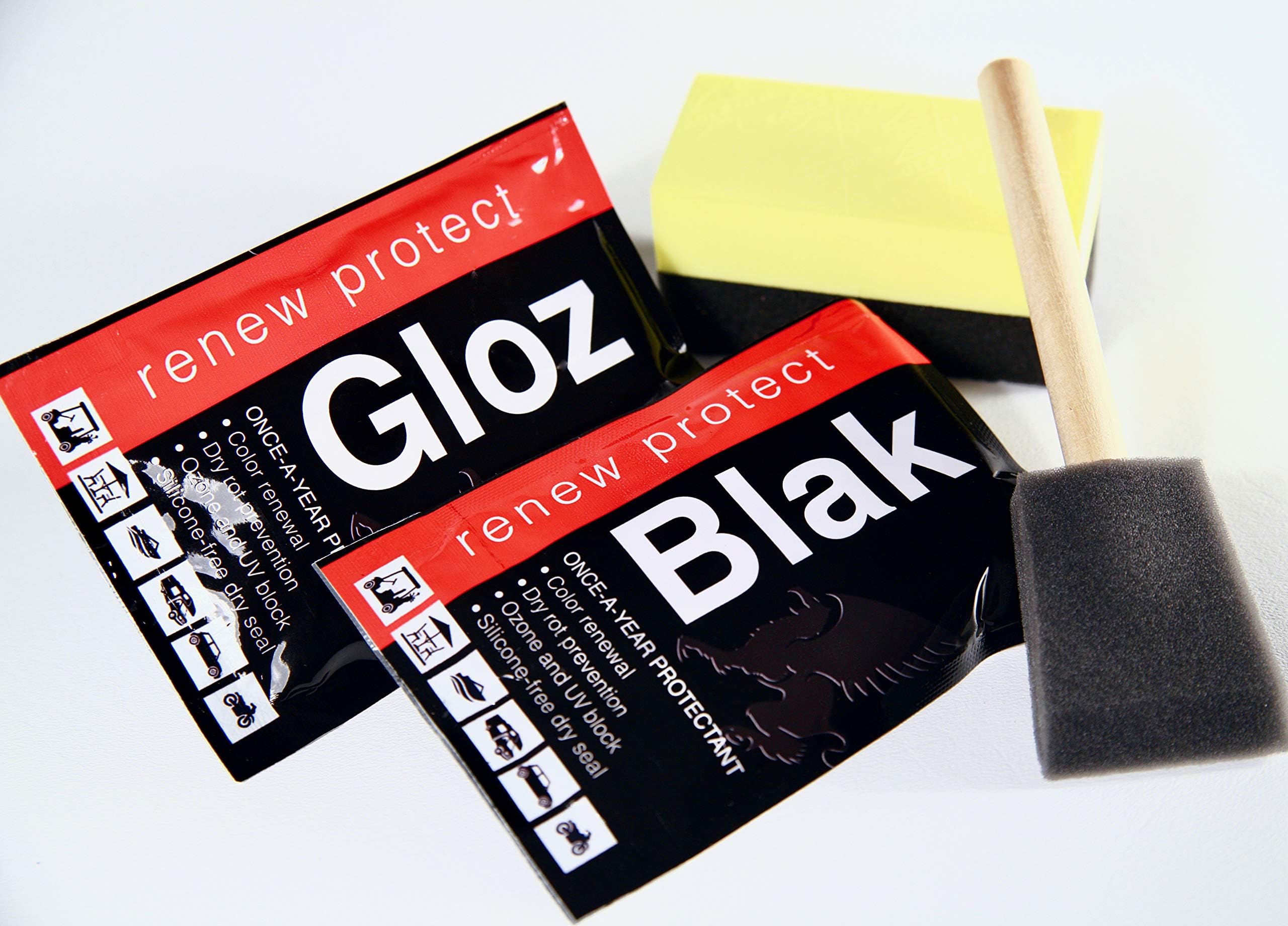 BLAK & GLOZ 4oz • Spa Cover Kit • Motorcycle Kit • Restore Faded Plastic, Rubber, Vinyl Color - Prevents Dry Rot on Tires & Vinyl – Weatherproof, UV Block, DRY-SEAL – 4oz Sampler Kit