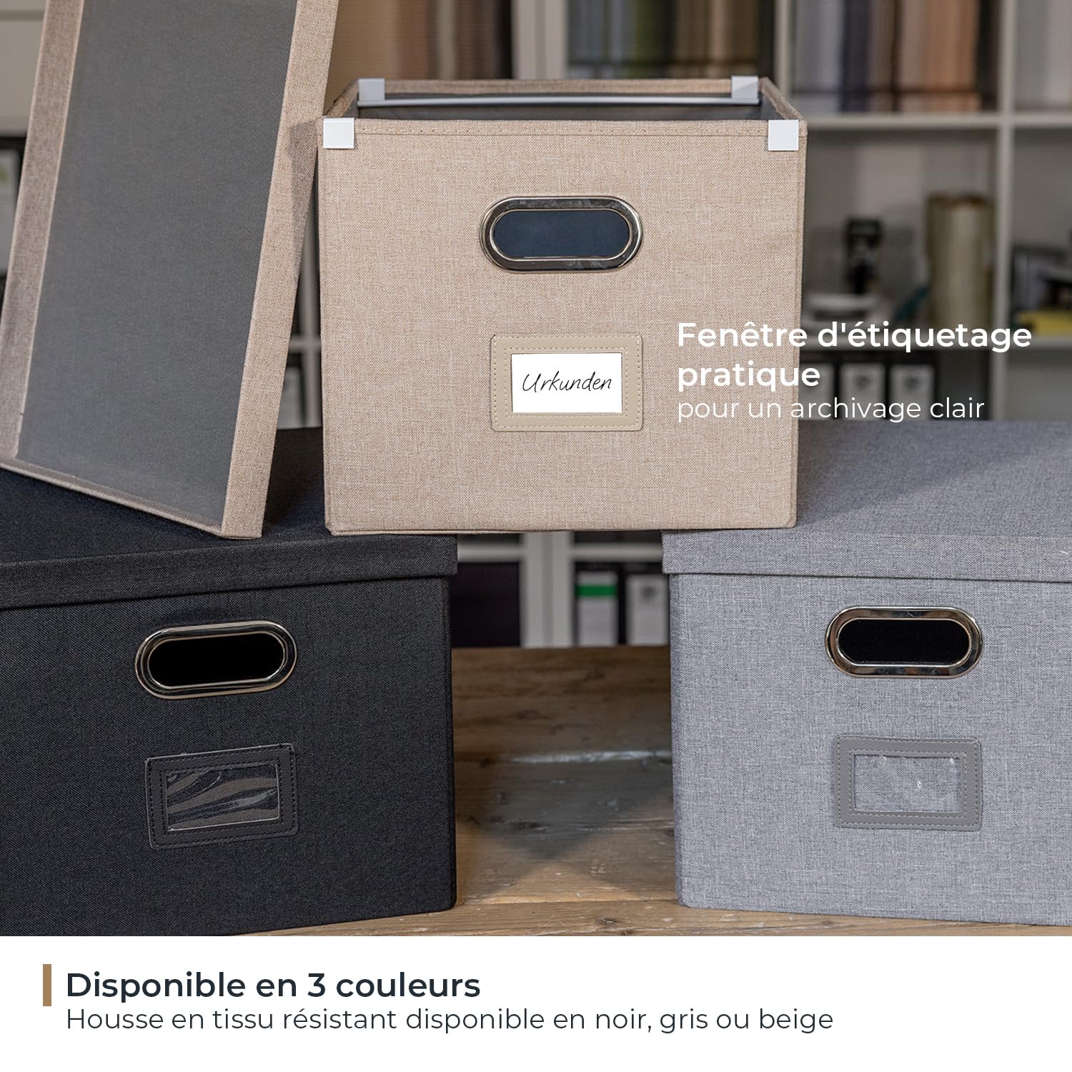 HMF Boîte de rangement avec couvercle pour dossiers suspendus DIN A4 | boite dossier suspendu | convient pour Kallax | 33 x 37,5 x 28 cm | Gris