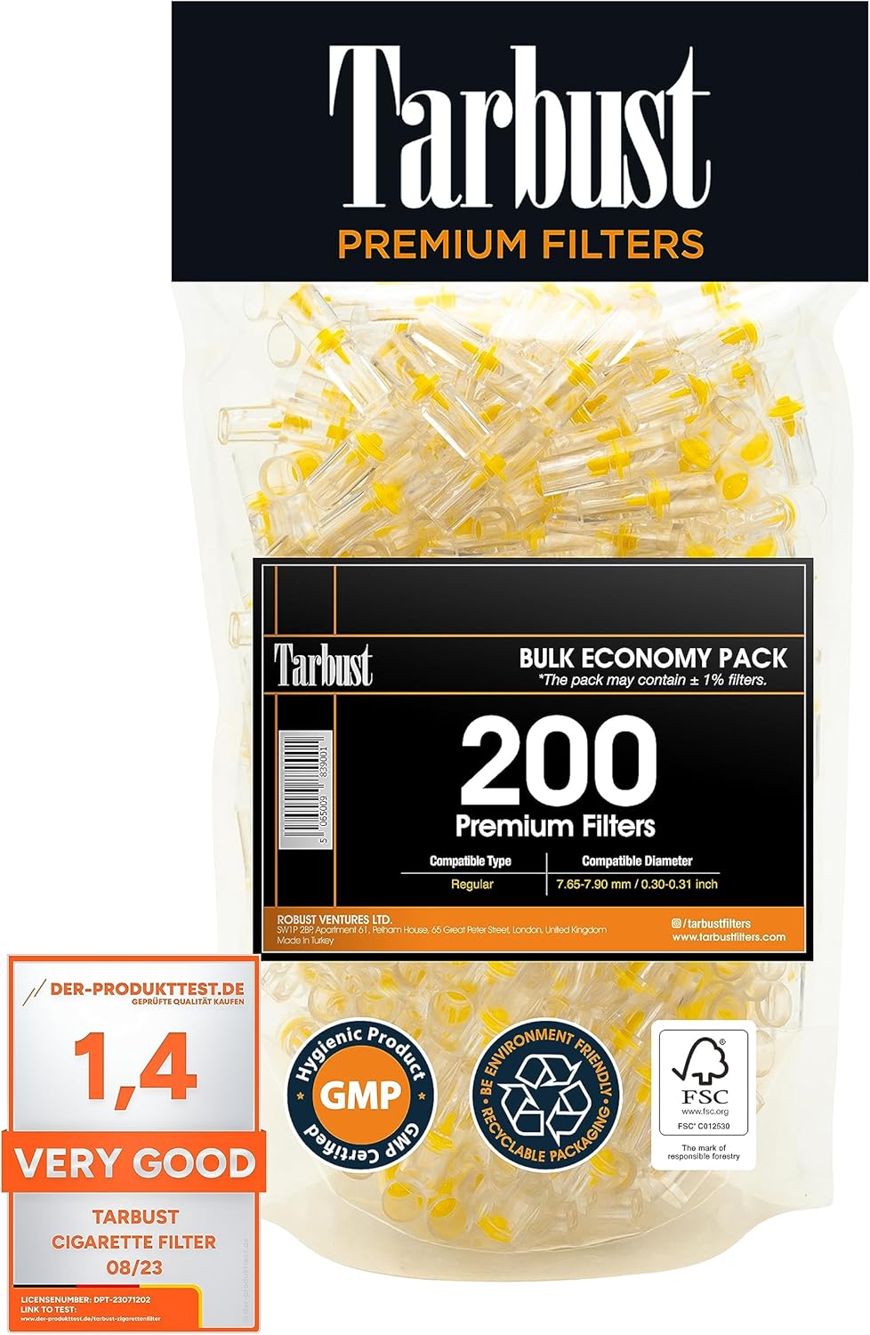 Tarbust 200 Disposable Cigarette Filter Tips for Regular and King Size