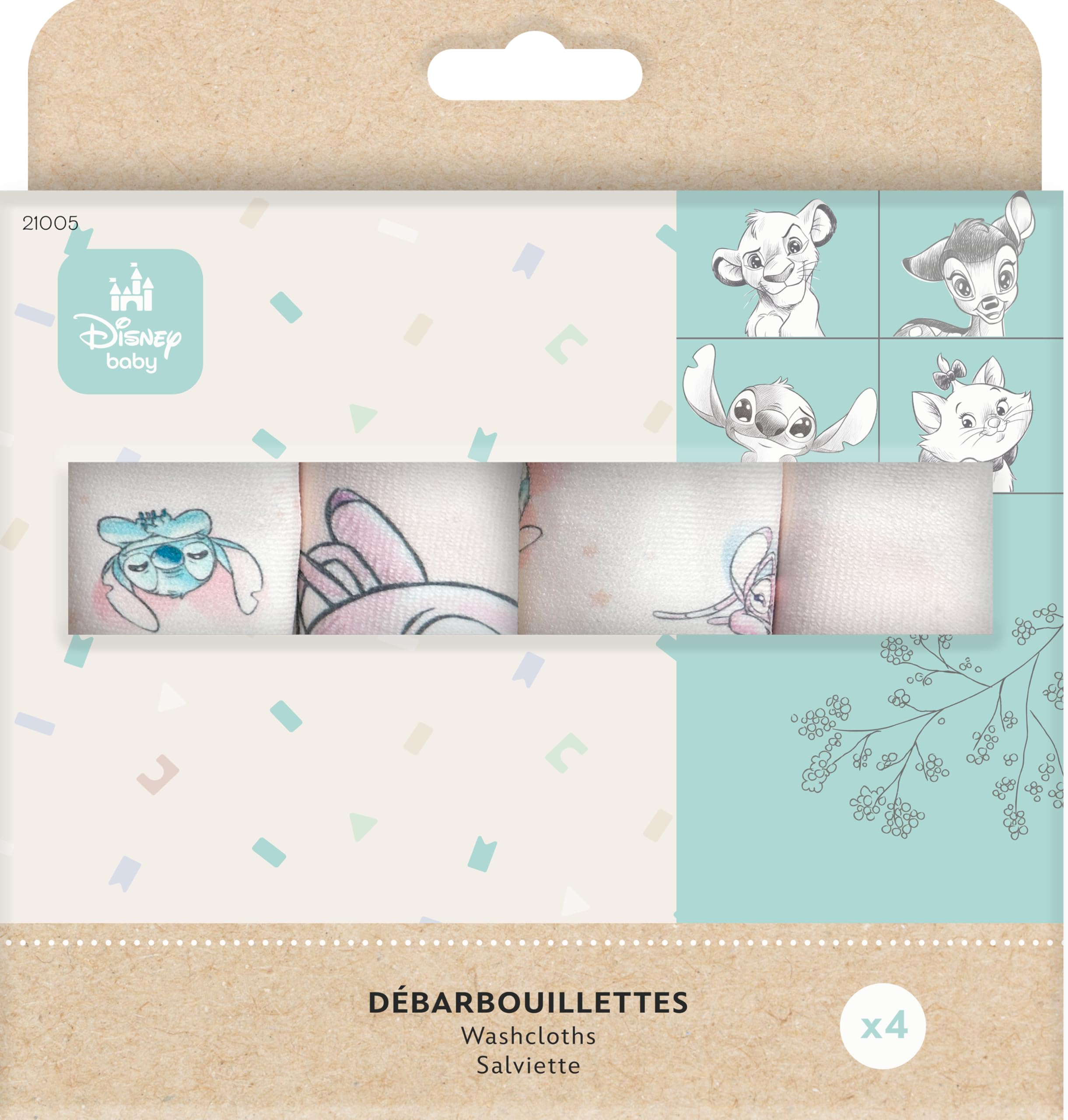 Disney Baby Panno Lavabile Stitch – Set 4 salviette ultra morbide – Per corpo, mani e viso – Lavabili a 40 °C, riutilizzabili e multiuso – Prodotto ufficiale.