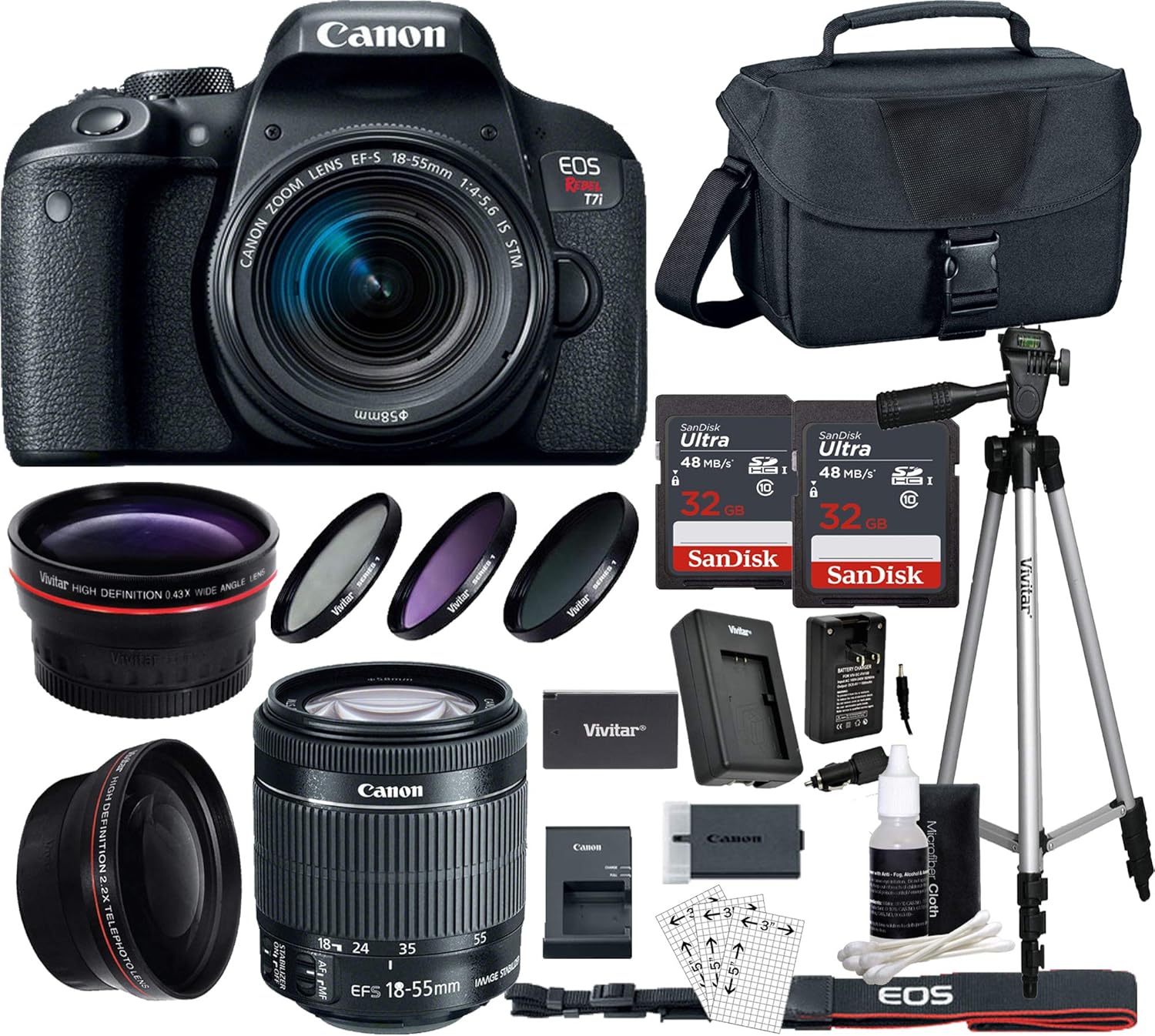 Canon EOS T7i DSLR Camera with 1855mm is STM Lens w/64GB