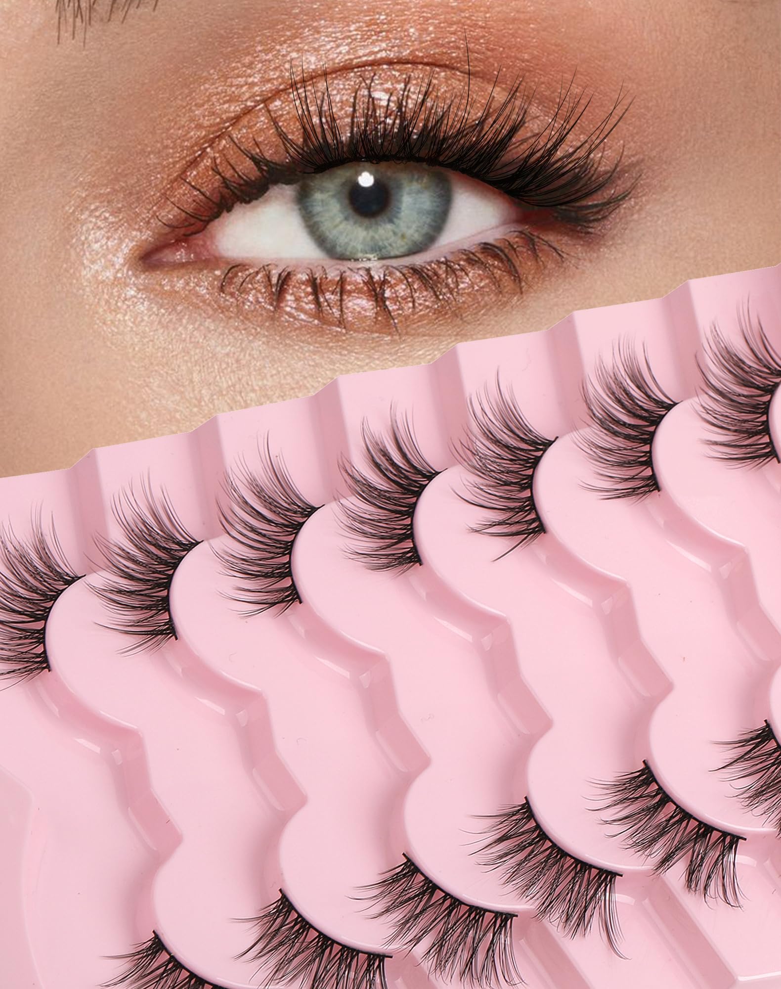 Half Lashes Natural Eyelashes 3/4 Wispy Lashes Natural Look Cat Eyelash False Corner Lash Long Strip Fluffy Pack 7 Pairs 16MM D18