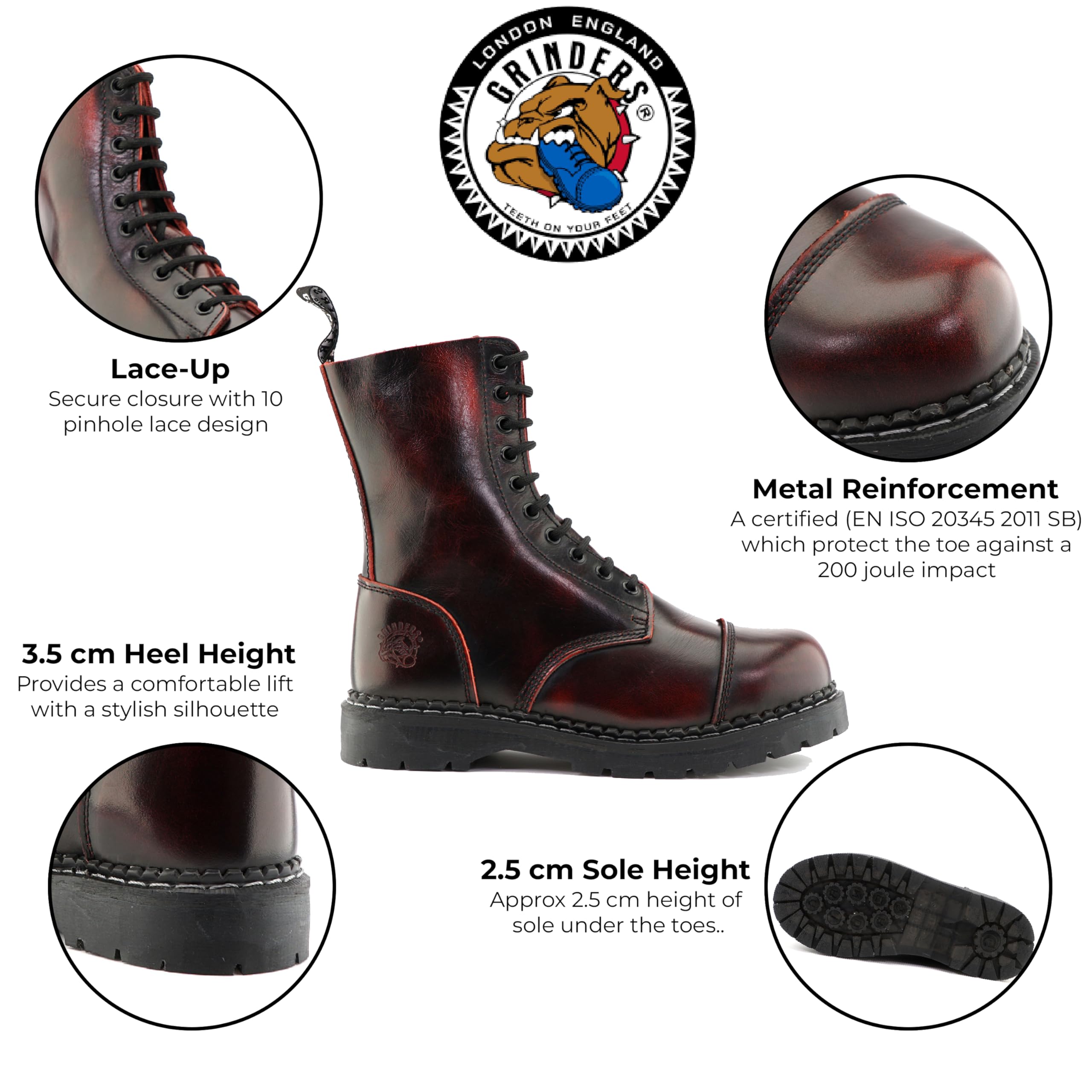 Grinders Botas con Cordones y Puntera de Acero de Cuero ACS, Unisex