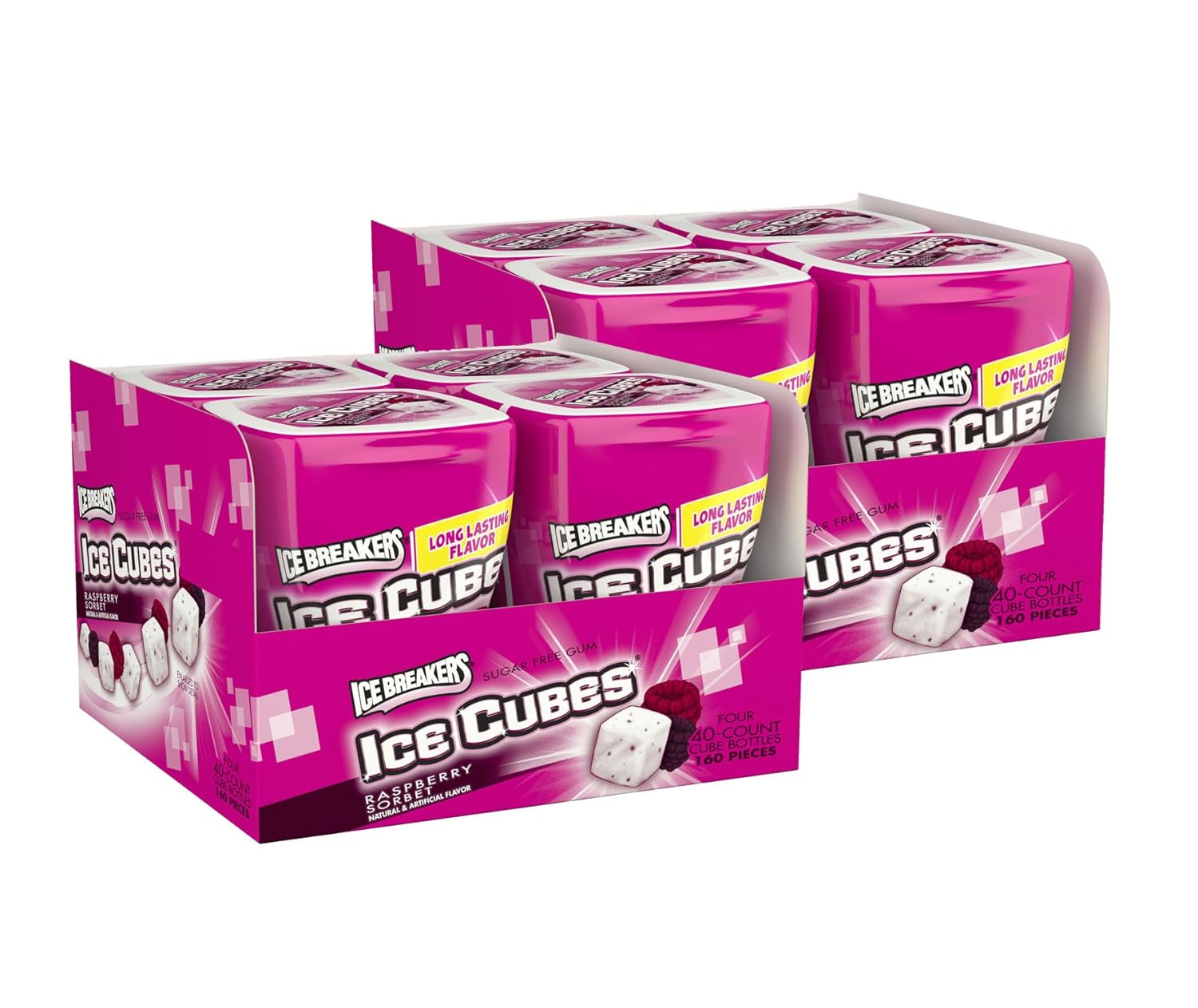 ICE BREAKERS ICE CUBES Raspberry Sorbet Chewing Gum (Sugar Free, 40-Count Pieces, Pack of 8)