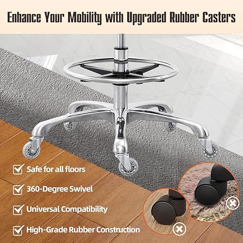 Miniatura 6 de Grace&Grace Silla de dibujo, taburete alto ajustable para tienda, taburete con respaldo para estudio, aula, laboratorio, mostrador, médico (negro)