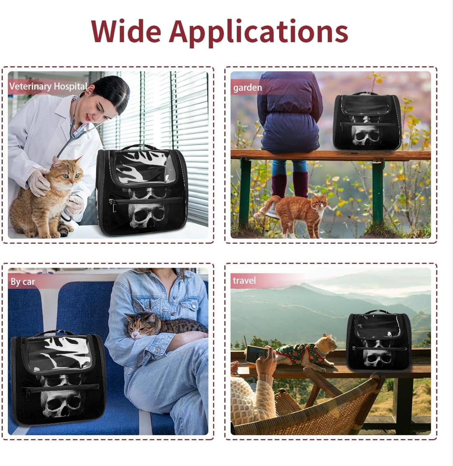 Portable Travel pet Backpack Carrier Hamster Bag Small Dog cat Carrier Breathable Hang Bag, Skull