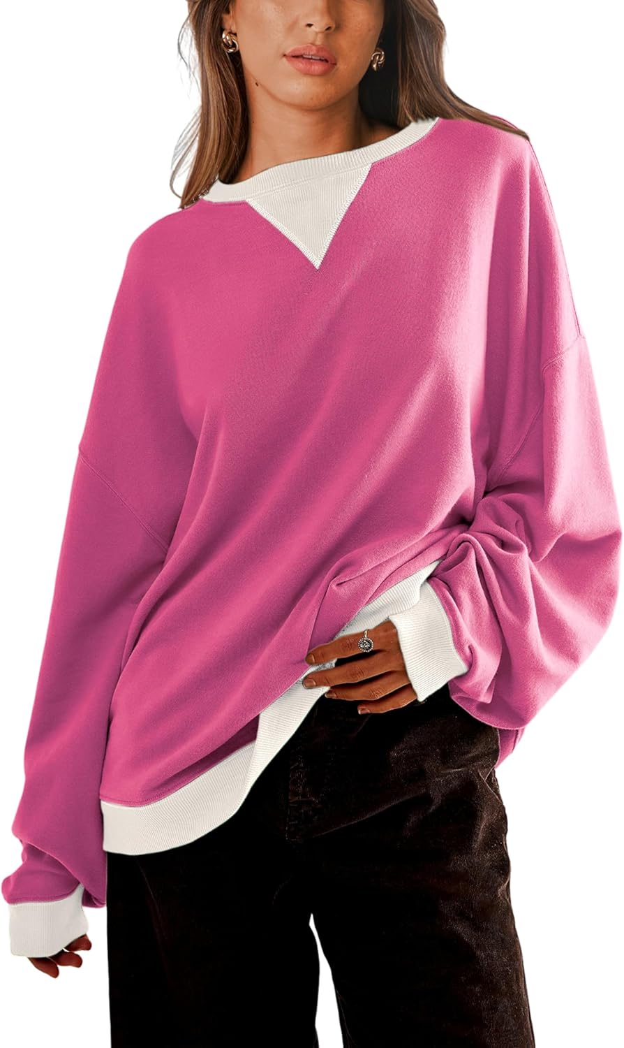 Gozoloma Womens Oversized Sweatshirt Color Block Long Sleeve Crewneck Tunic Tops Loose Fit Pullover