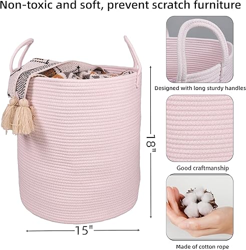 Miniatura 2 de Cesta de cuerda de algodón para ropa sucia para niñas, niños, guardería, cesta de almacenamiento tejida para sala de estar, habitación de niñas,