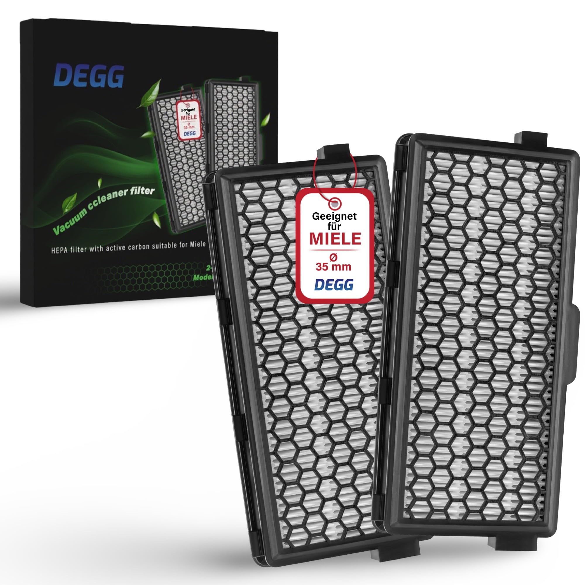 DEGG Kombifilter HEPA & Aktivkohle - Kompatibel mit Miele Staubsaugern - Ersatzfilter für Active Clean 50 & Airclean 50 SF-HA 50 - Perfekte Passform - Staubsauger Zubehör - 2 STÜCK