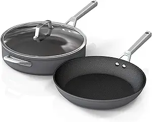 Ninja C33000 Foodi NeverStick Premium 3-Piece Cookware Set, 12-Inch Fry Pan, 5-Quart Sauté Pan with Glass Lid, Hard-Anodized, Nonstick, Durable & Oven Safe to 500°F, Slate Grey