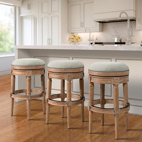 Miniatura 6 de New Ridge Home Goods Chapman Taburete de bar giratorio de 26 pulgadas de altura, sin respaldo, blanco alabastro con asiento gris