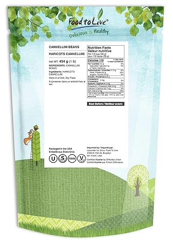 Miniatura 2 de Food to Live - Frijoles Cannellini, 1 libra de frijoles blancos secos, germinables, veganos, kosher, comida para sirt, a granel. Rico en fibra,