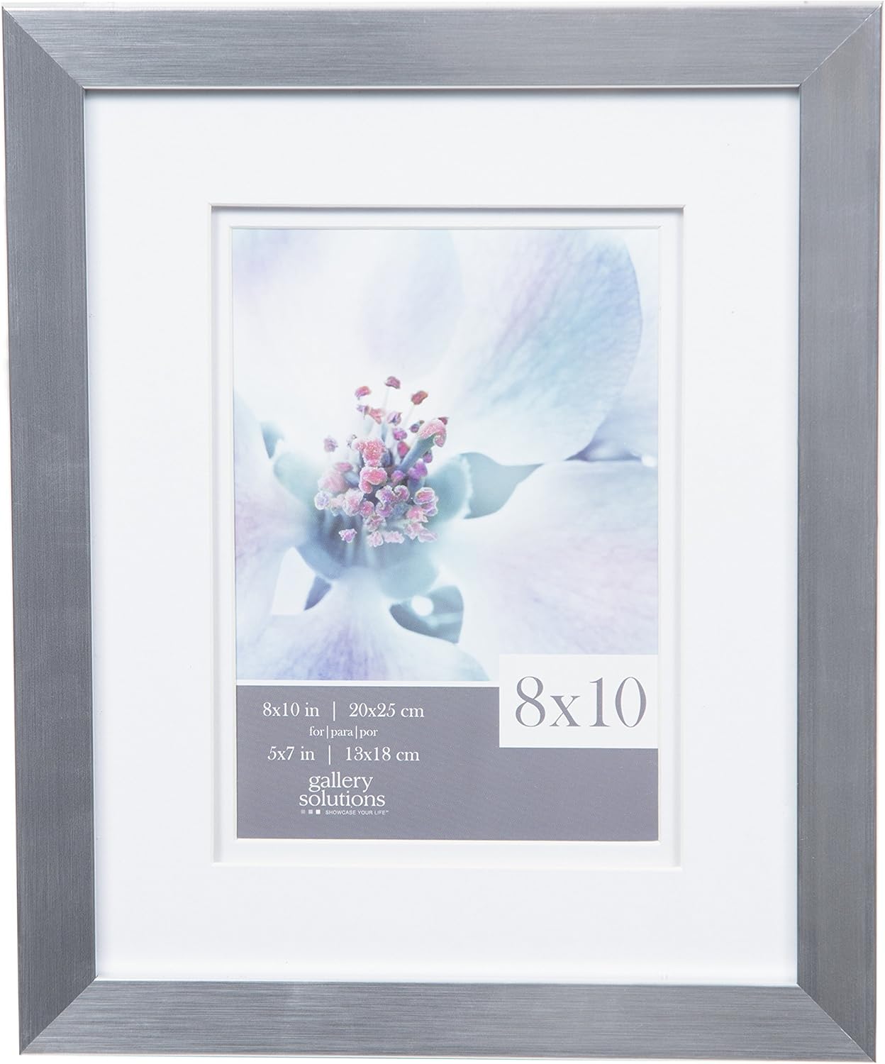 GALLERY SOLUTIONS 8x10 Flat Silver Wall Picture Frame with