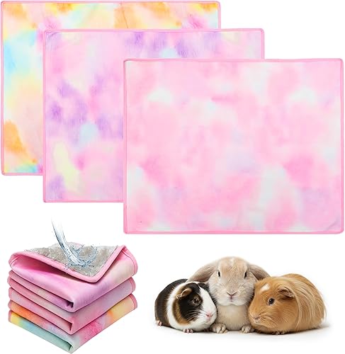 Alfombrilla para jaula de conejillo de indias, paquete de 3 unidades, 19.2 x 24 pulgadas, impermeable, accesorios de ropa de cama para animales
