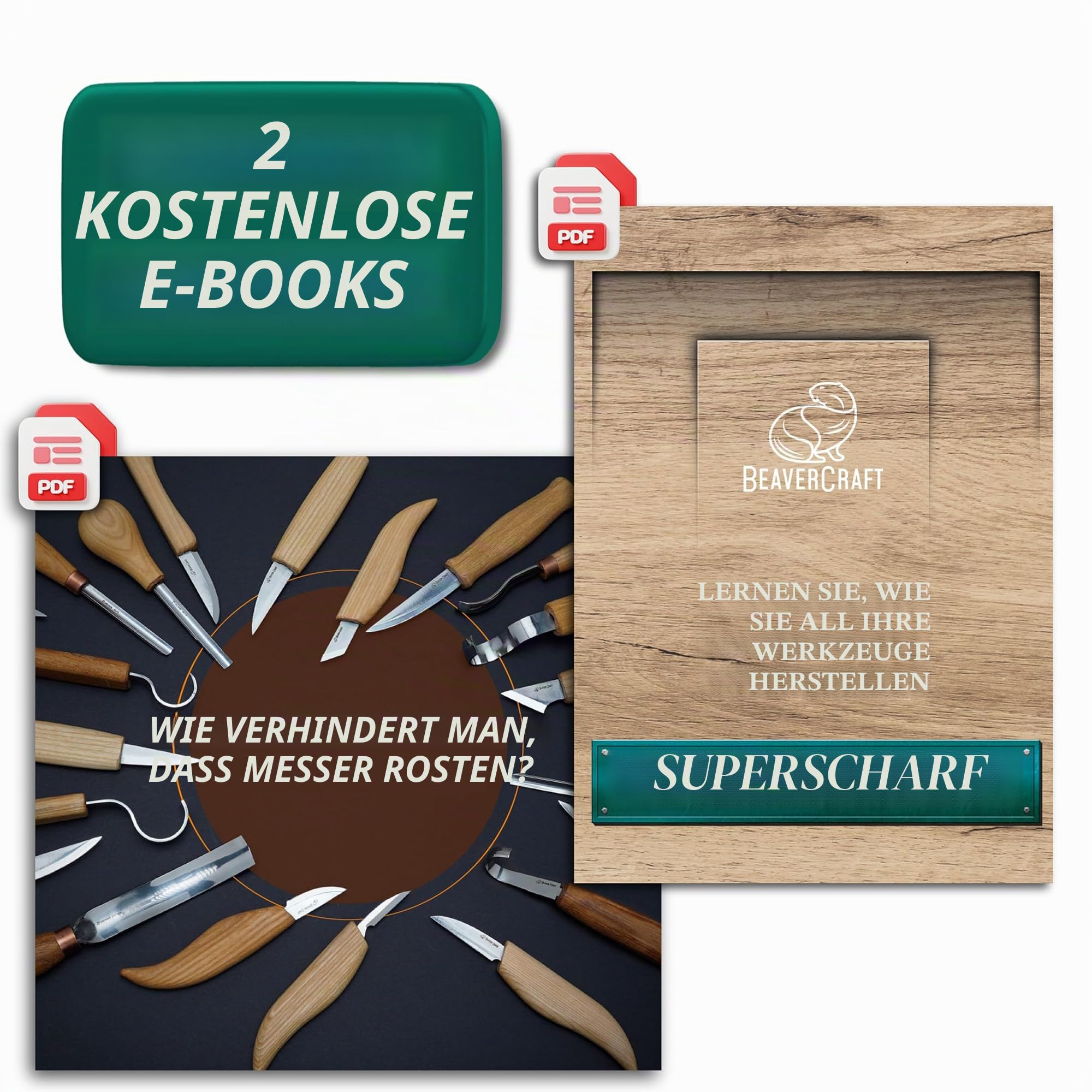 BeaverCraft Holzschnitzmesser-Set S15, Schnitzset für Anfänger, Kinder – Holzschnitzwerkzeug-Set mit detailliertem Spanmesser, Sloyd-Schnitzmessern und Lederstreichriemen, Poliermittel und Tutorials