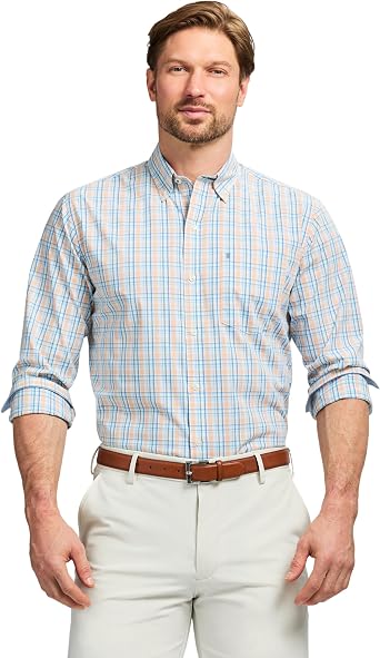 Izod Men's Performance Comfort Long Sleeve Plaid Button Down