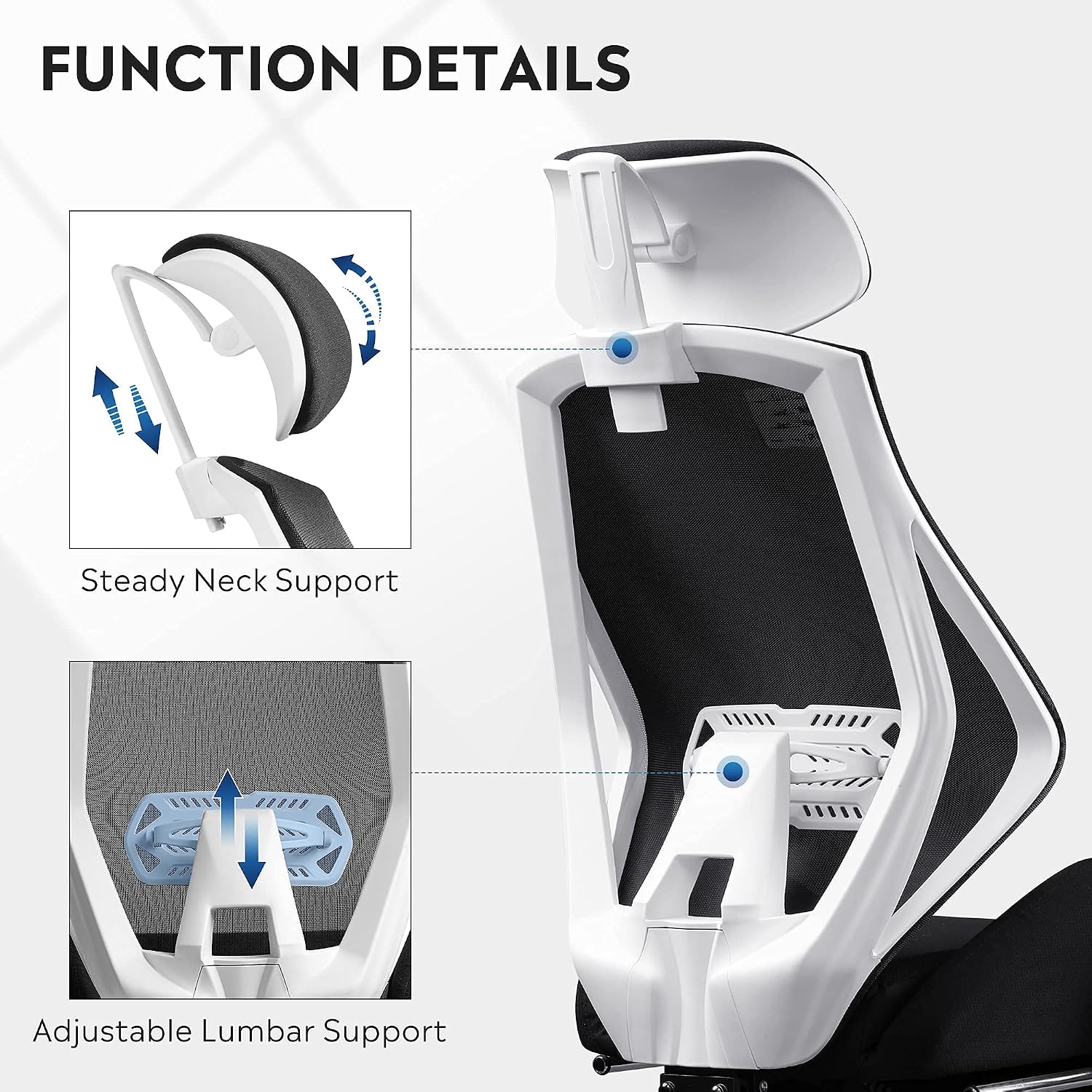 DEVAISE Ergonomics Recliner Office Chair, High Back Mesh Computer Desk Chair with 3D Armrest Adjustable Headrest Lumbar and Footrest Support
