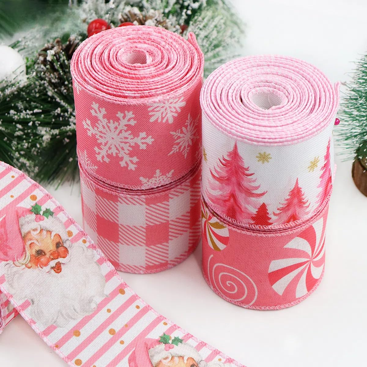 WoodHoming Christmas Wired Edge Ribbon - 4 Roll 24 Yards...