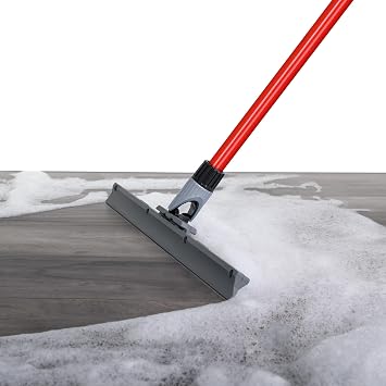 Heavy Duty Floor Squeegee for Concrete and Tile Floor - Silicone Squeegee Broom Floor Scrubber - Large Single Cast Rubber Blade Aluminum Long Handle 360 Swivel Joint - Garage Shower Window Cleaning