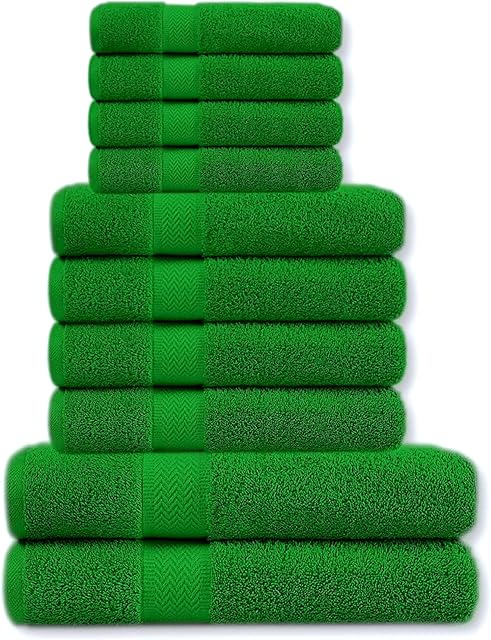 A & B TRADERS Bathroom Towels Bale Set 10-Piece 4x Hand, 4x face Cloths, 2x Bath Towels 100% Cotton Quick Dry Soft Absorbent (Teal)
