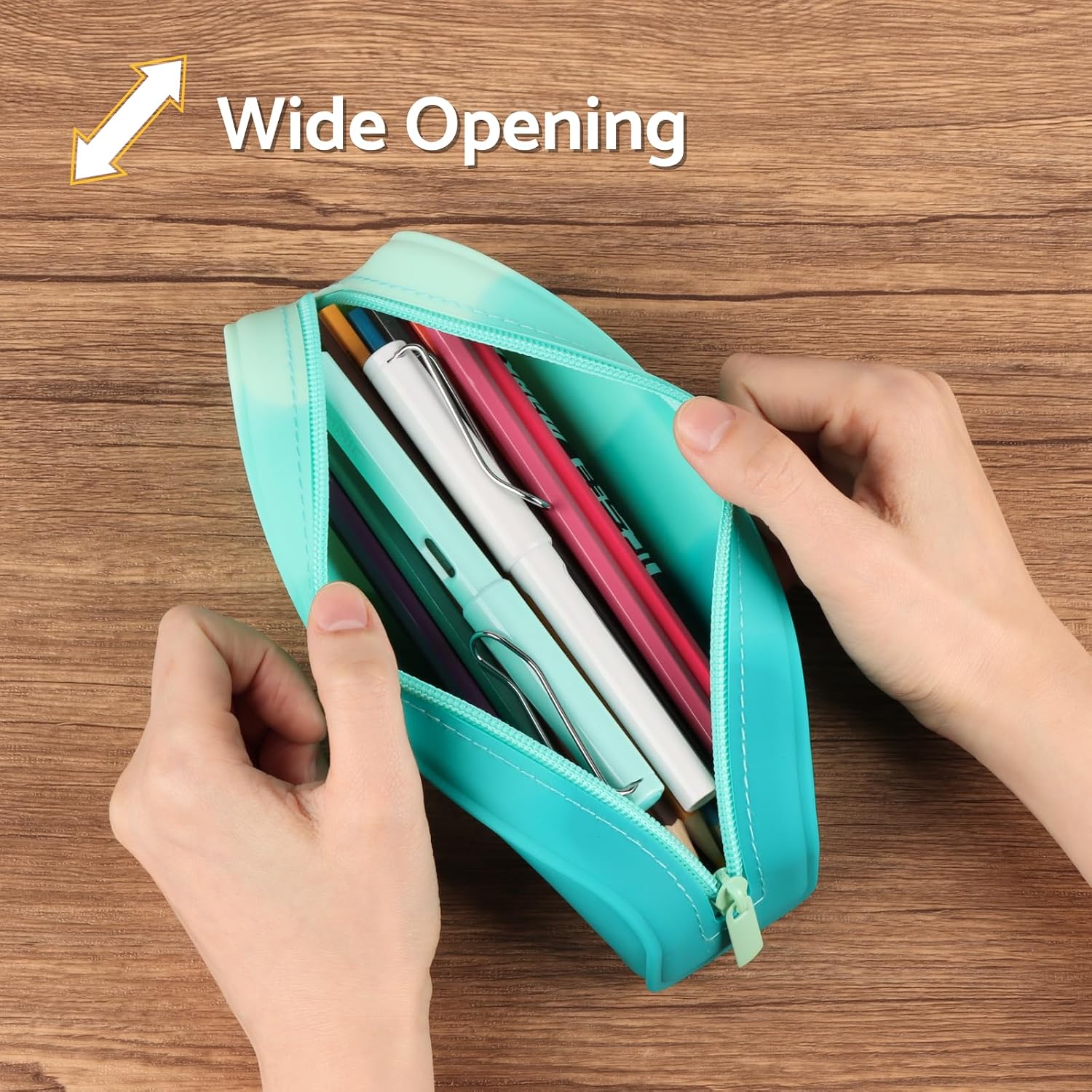 Pencil Holder Case, Gradient Color Silicone Waterproof Pencil Pouch, Portable Silicone Pencil Bag Aesthetic Zipper Pencil Pouch for School Supplies Office College Teen Girls Adults (Green) image 5