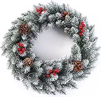 BEMMY Guirlanda de Natal 45CM, Guirlanda Artificial Decorativa para Pendurar Na Porta da Frente com Agulhas de Pinheiro
