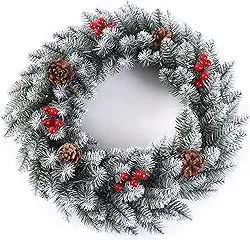 BEMMY Guirlanda de Natal 45CM, Guirlanda Artificial Decorativa para Pendurar Na Porta da Frente com Agulhas de Pinheiro