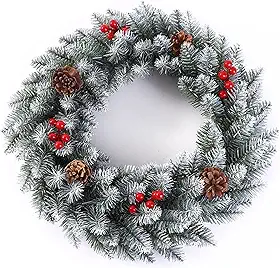 BEMMY Guirlanda de Natal 45CM, Guirlanda Artificial Decorativa para Pendurar Na Porta da Frente com Agulhas de Pinheiro