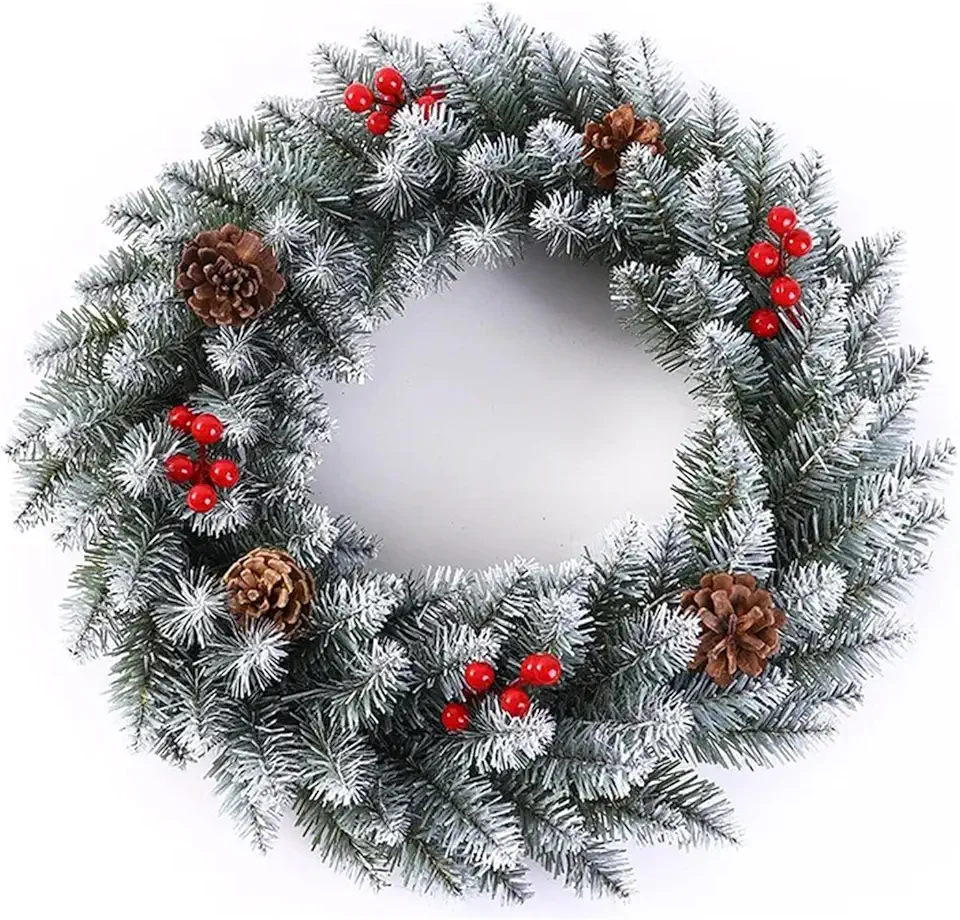 BEMMY Guirlanda de Natal 45CM, Guirlanda Artificial Decorativa para Pendurar Na Porta da Frente com Agulhas de Pinheiro