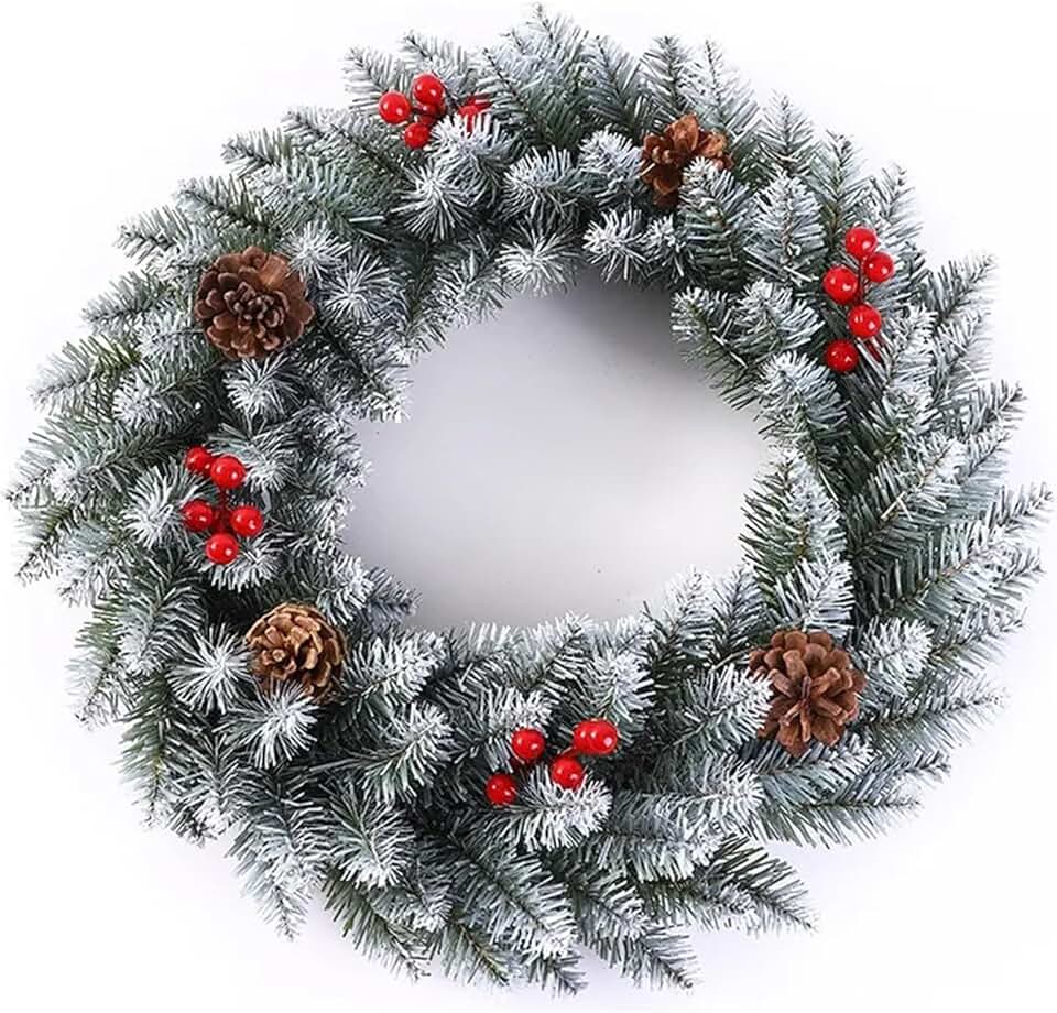 BEMMY Guirlanda de Natal 45CM, Guirlanda Artificial Decorativa para Pendurar Na Porta da Frente com Agulhas de Pinheiro