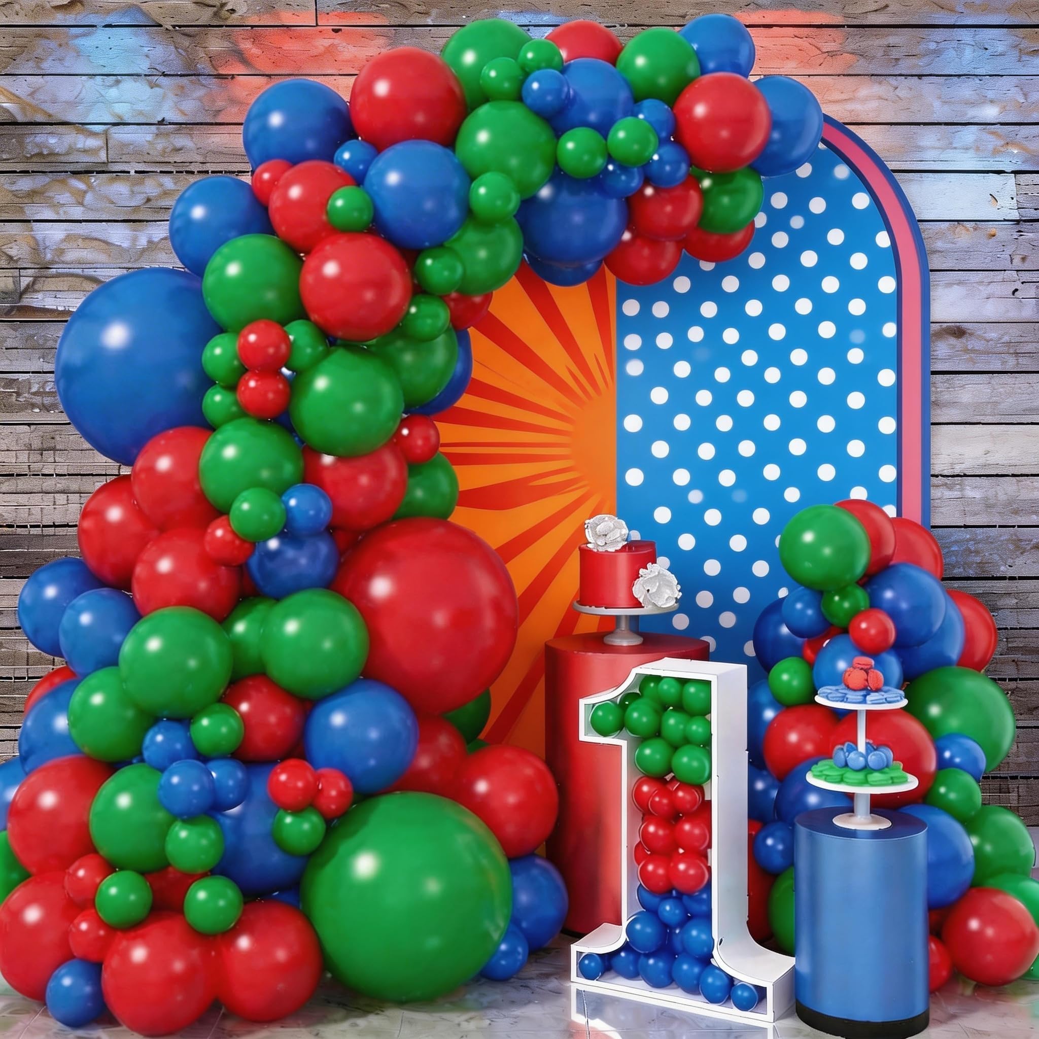 Red Blue Green Balloon Arch Garland Kit, 110 Pcs Green Red and Royal Blue Latex Balloons Kit for Kids Spider Inspired Birthday Baby Shower Graduation Boys Party Decorations