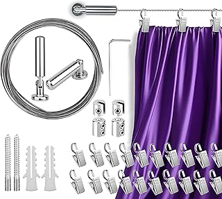 UrbanRed Stainless Steel 16.4 ft (5 m) Curtain Wire Rod Set with 24 Clip...