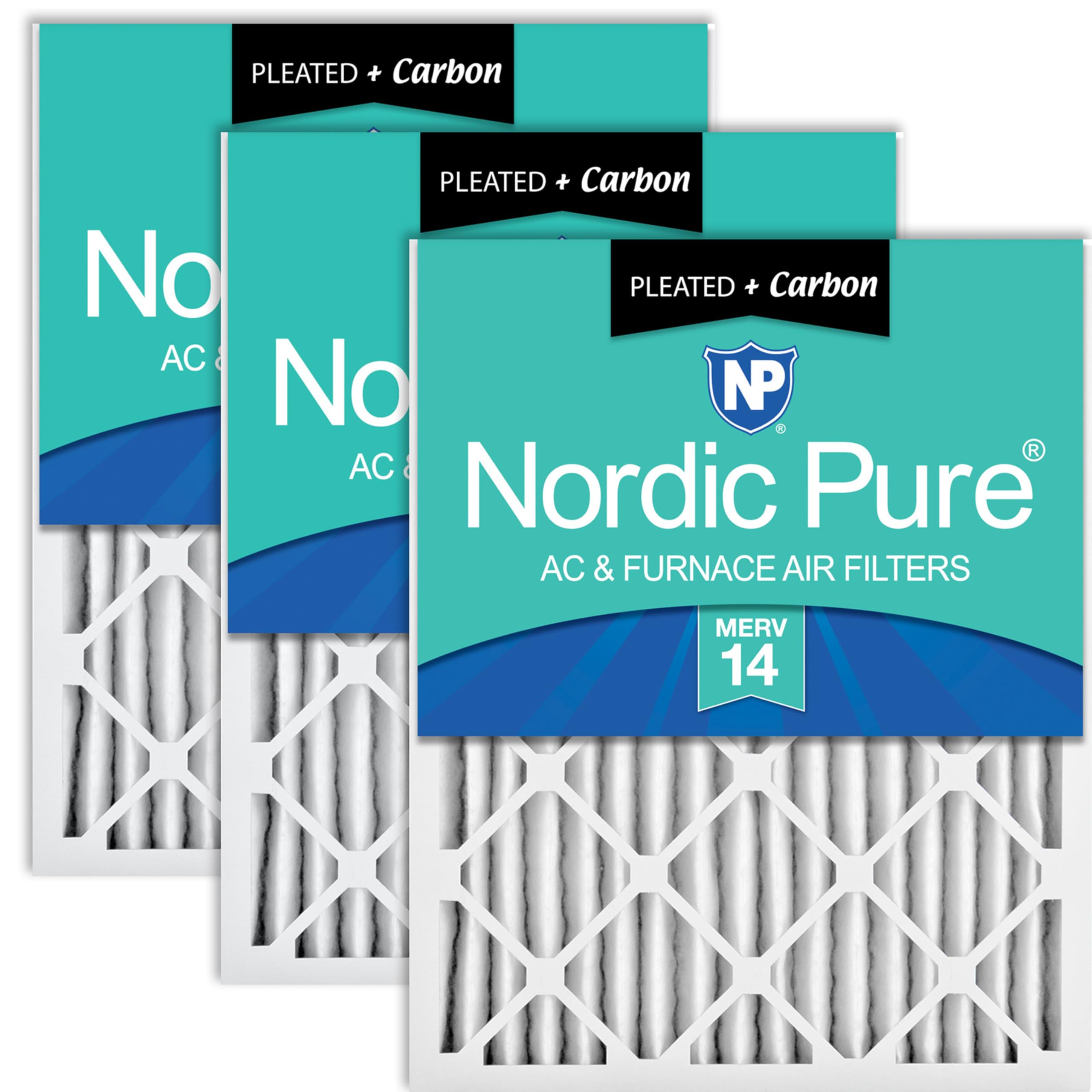 Nordic Pure 18x25x2 (Actual Size: 17 1/2 x 24 1/2 x 1 3/4) Pleated Air Filters MERV 14 Plus Carbon 3 Pack