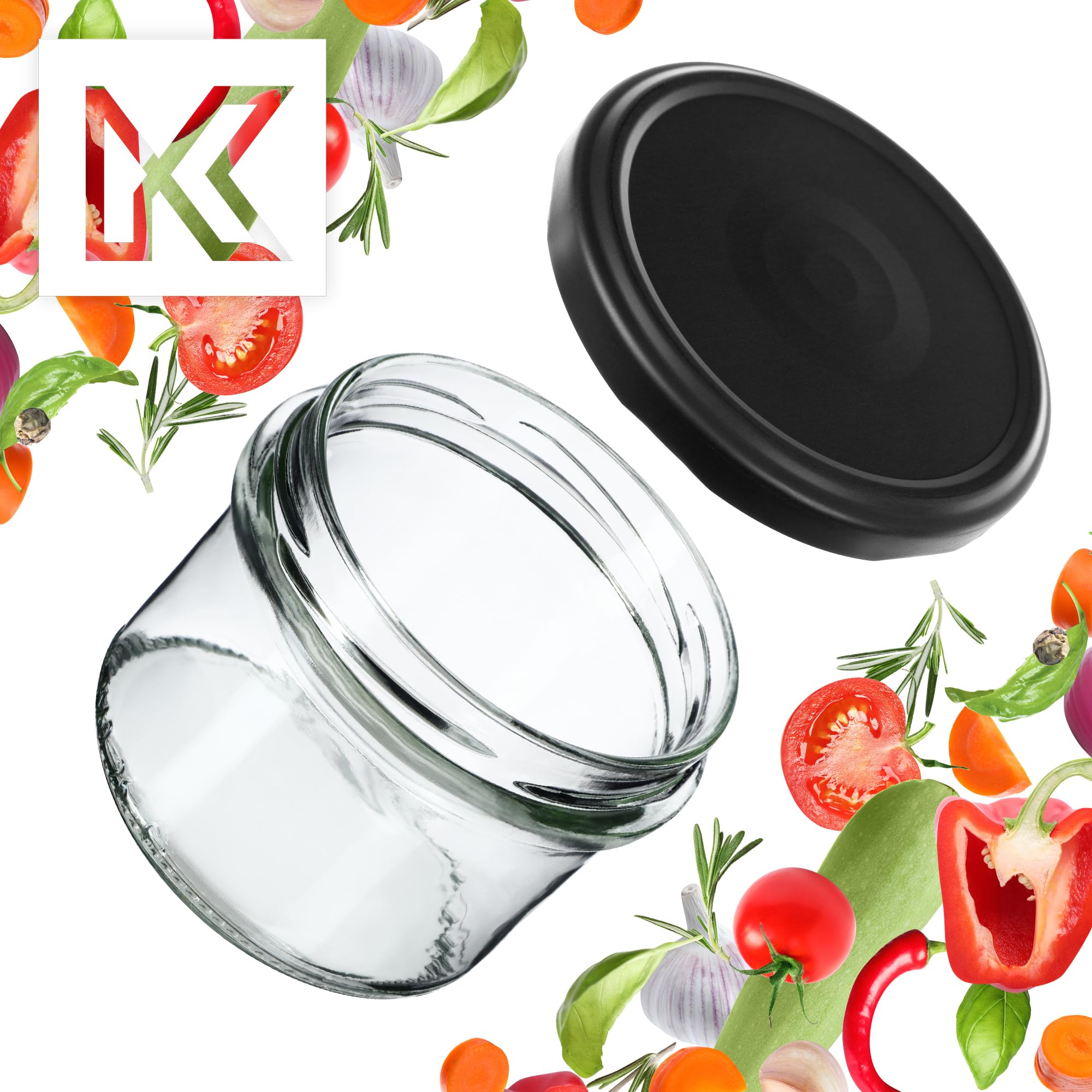 KADAX 50er Set Marmeladengläser 235ml TO82 Schwarz matt, Einmachgläser Vorratsgläser Mason Jar mit Schraubdeckel, Luftdichte Schraubgläser, Honig & Konfitüre