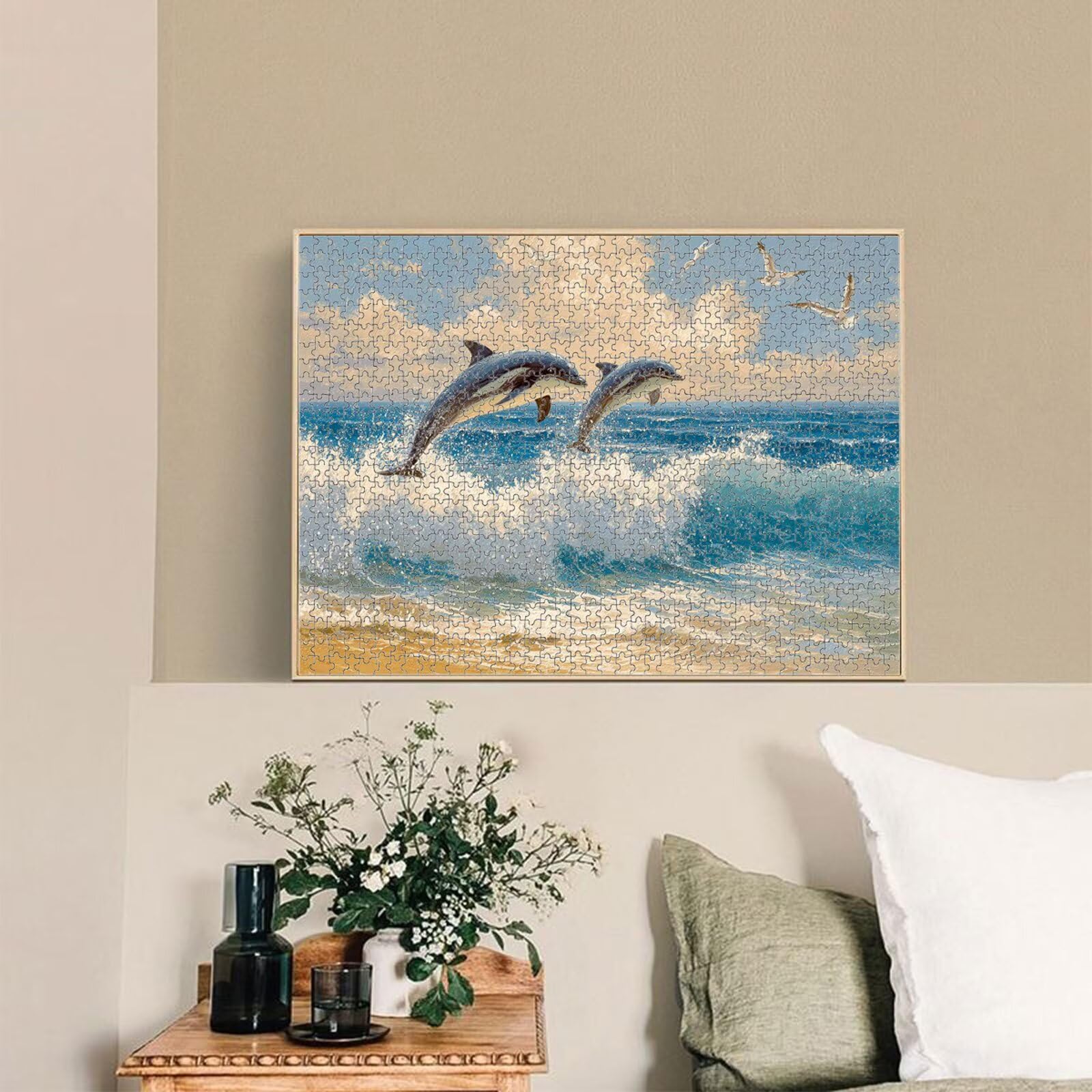 Puzzle 1500 elementów dla dorosłych, delfin i ptak drewniane puzzle, 1T#159