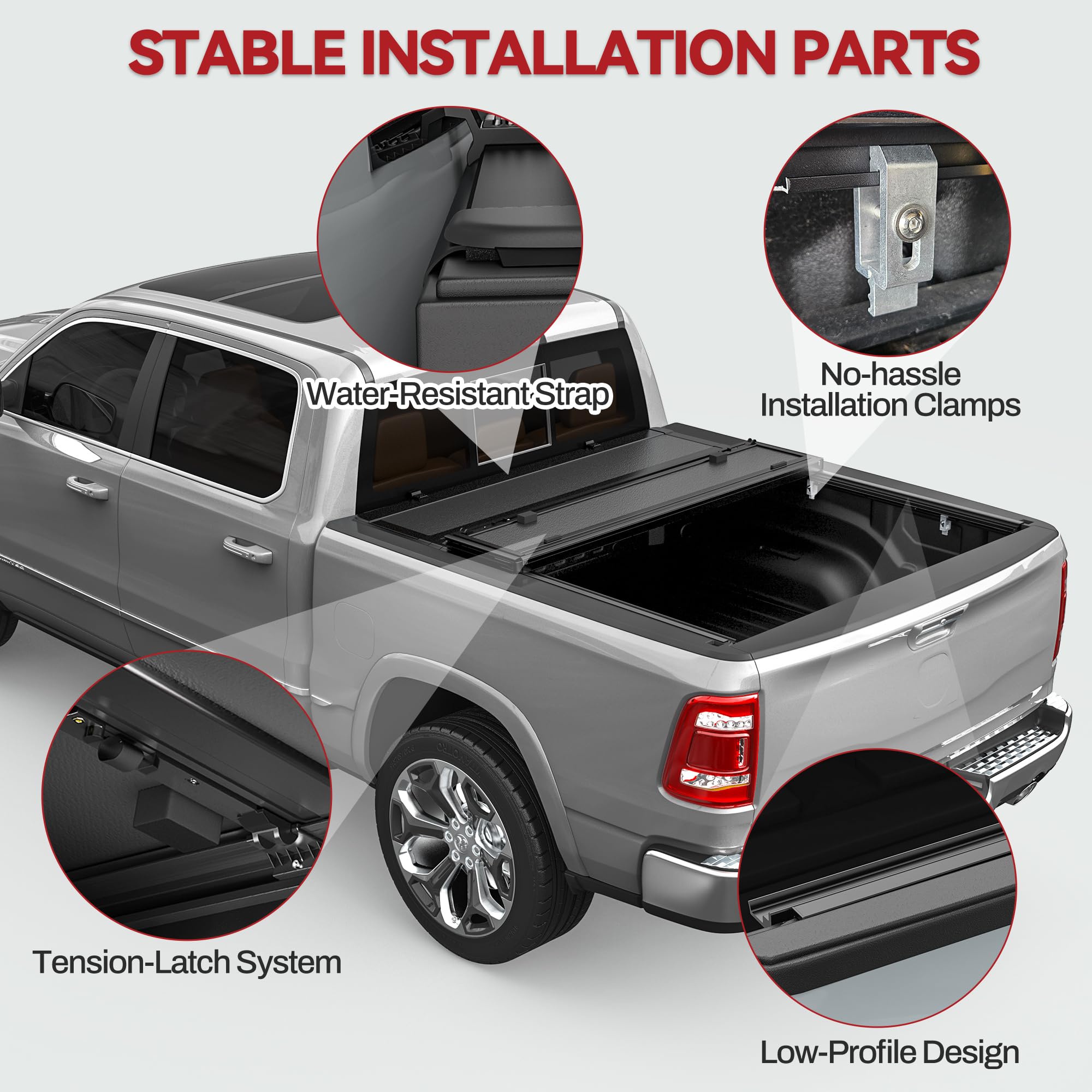 Amazon.com: YITAMOTOR Low-Profile Hard Quad-Fold Truck Bed Tonneau