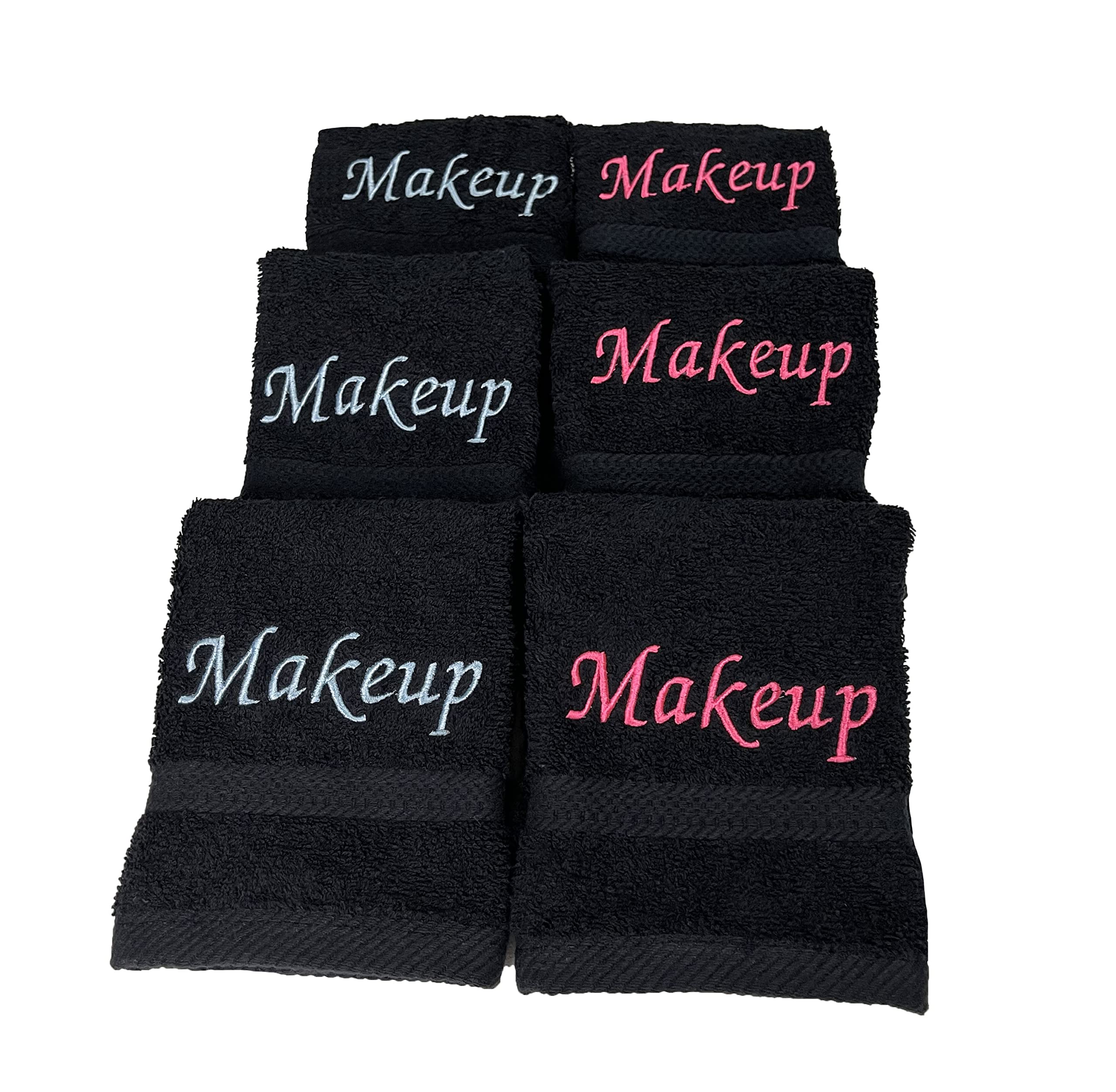 Liberty21 Serviettes démaquillantes. 100 % coton doux brodé. Nettoyage du visage, serviettes réutilisables noires. 6 serviettes incluses dans le lot.