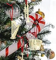 Vista 5 de 12 adornos de instrumentos musicales de Navidad, decoración de Navidad de guitarra de metal, instrumento de piano, árbol de Navidad, adorno colgante
