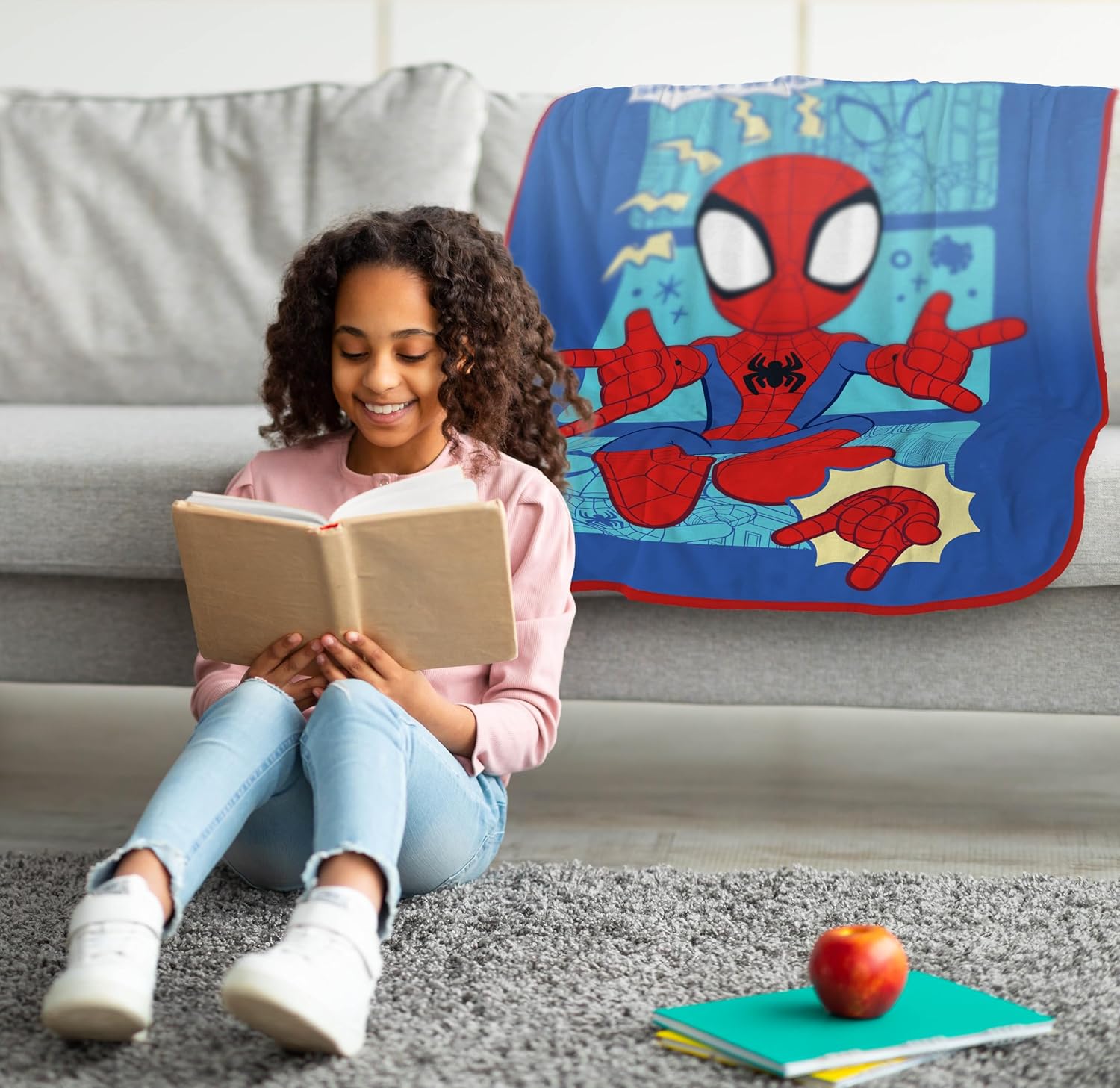 Jay Franco Kids Plush Throw Blanket – Soft & Cozy Fleece Throw for Bedroom & Couch Décor, Official Licensed Product, Blue - Spidey & Friends, 40x50 - Travel Blanket - Image 2